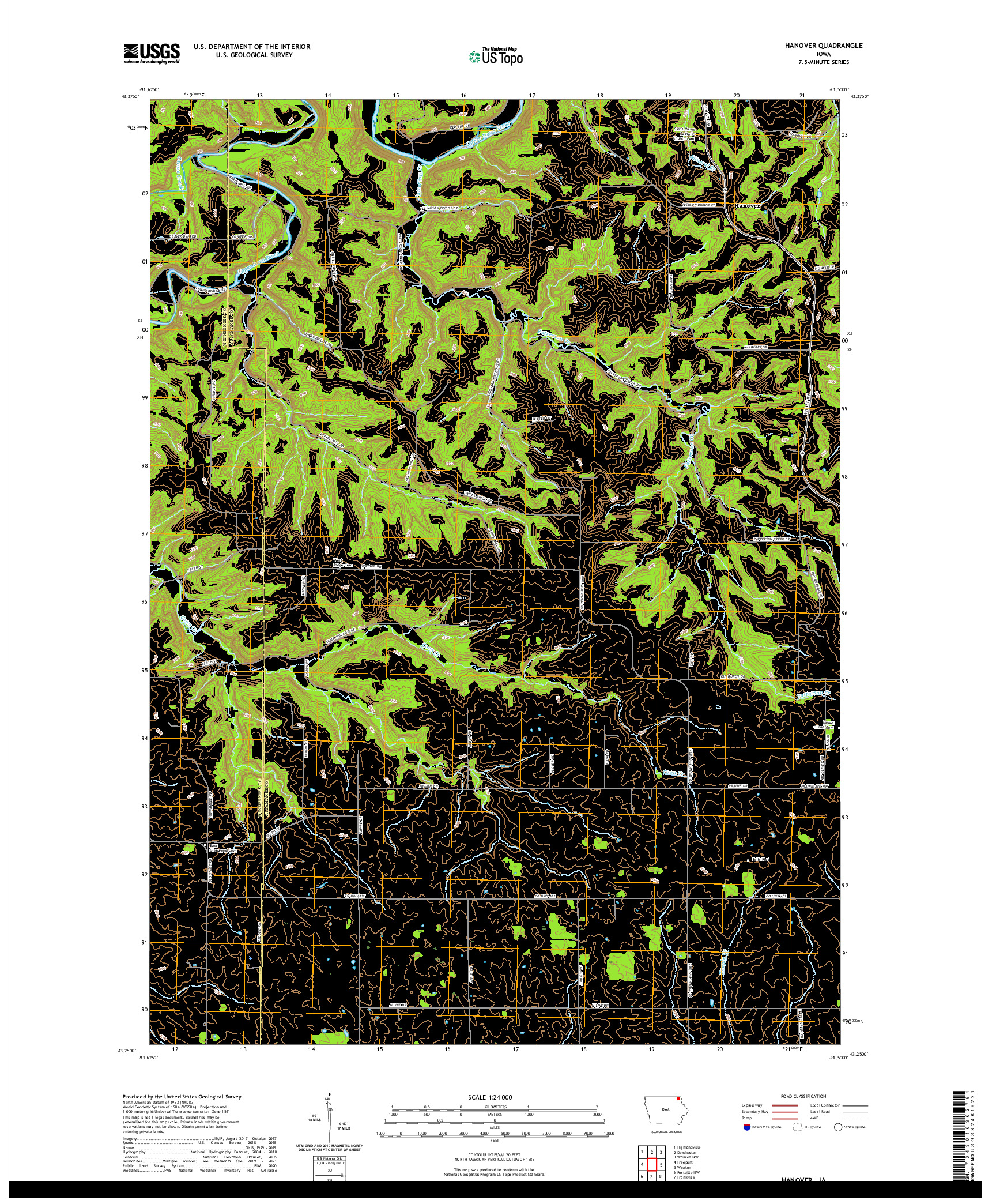 US TOPO 7.5-MINUTE MAP FOR HANOVER, IA