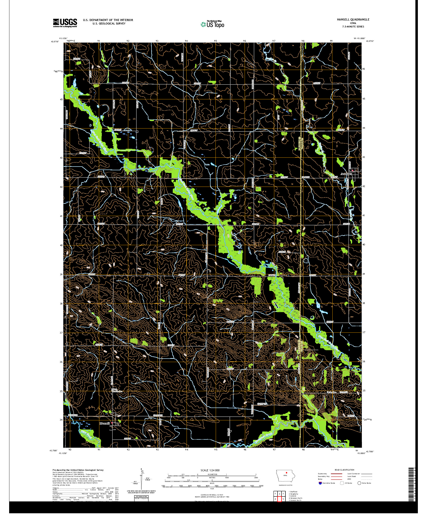 US TOPO 7.5-MINUTE MAP FOR HANSELL, IA