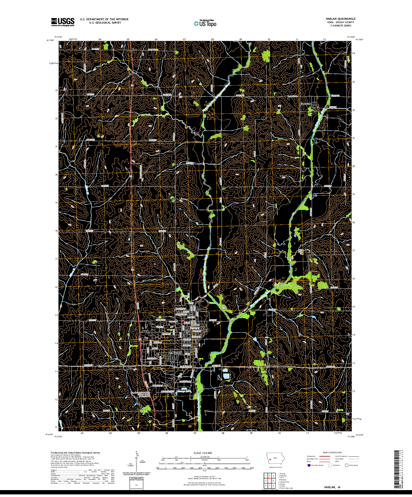 US TOPO 7.5-MINUTE MAP FOR HARLAN, IA