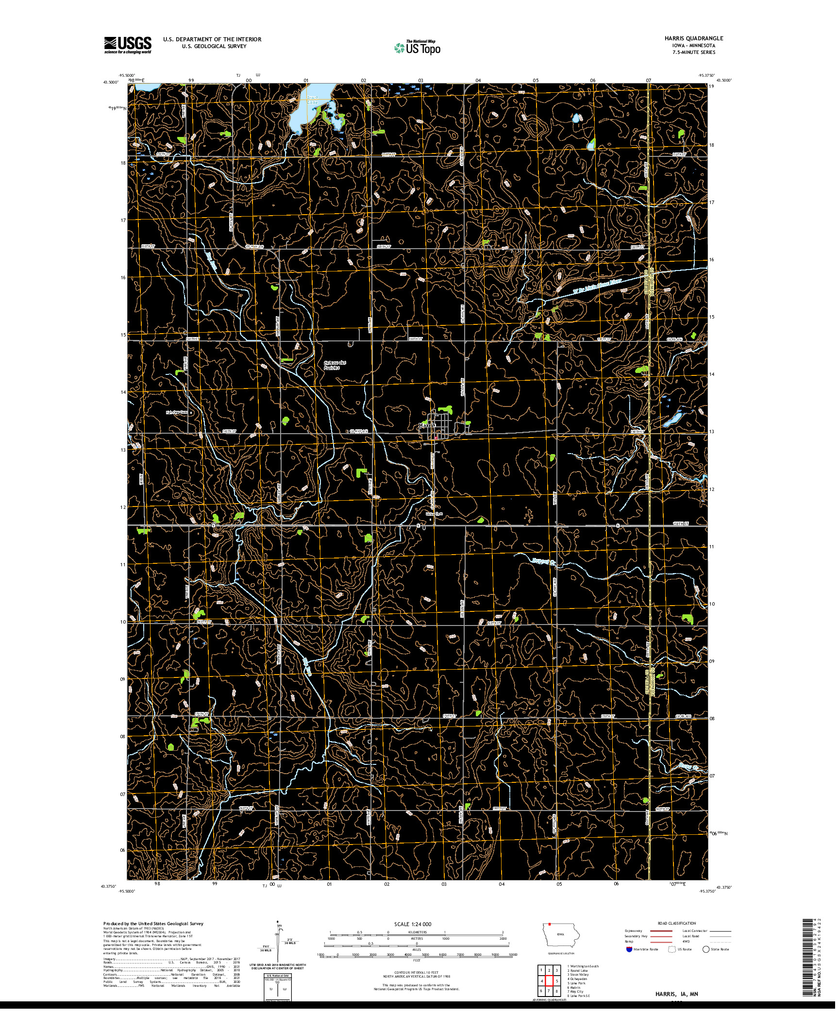 US TOPO 7.5-MINUTE MAP FOR HARRIS, IA,MN