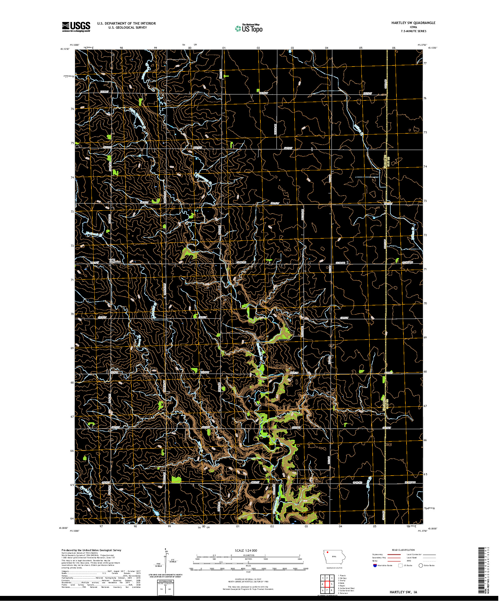 US TOPO 7.5-MINUTE MAP FOR HARTLEY SW, IA