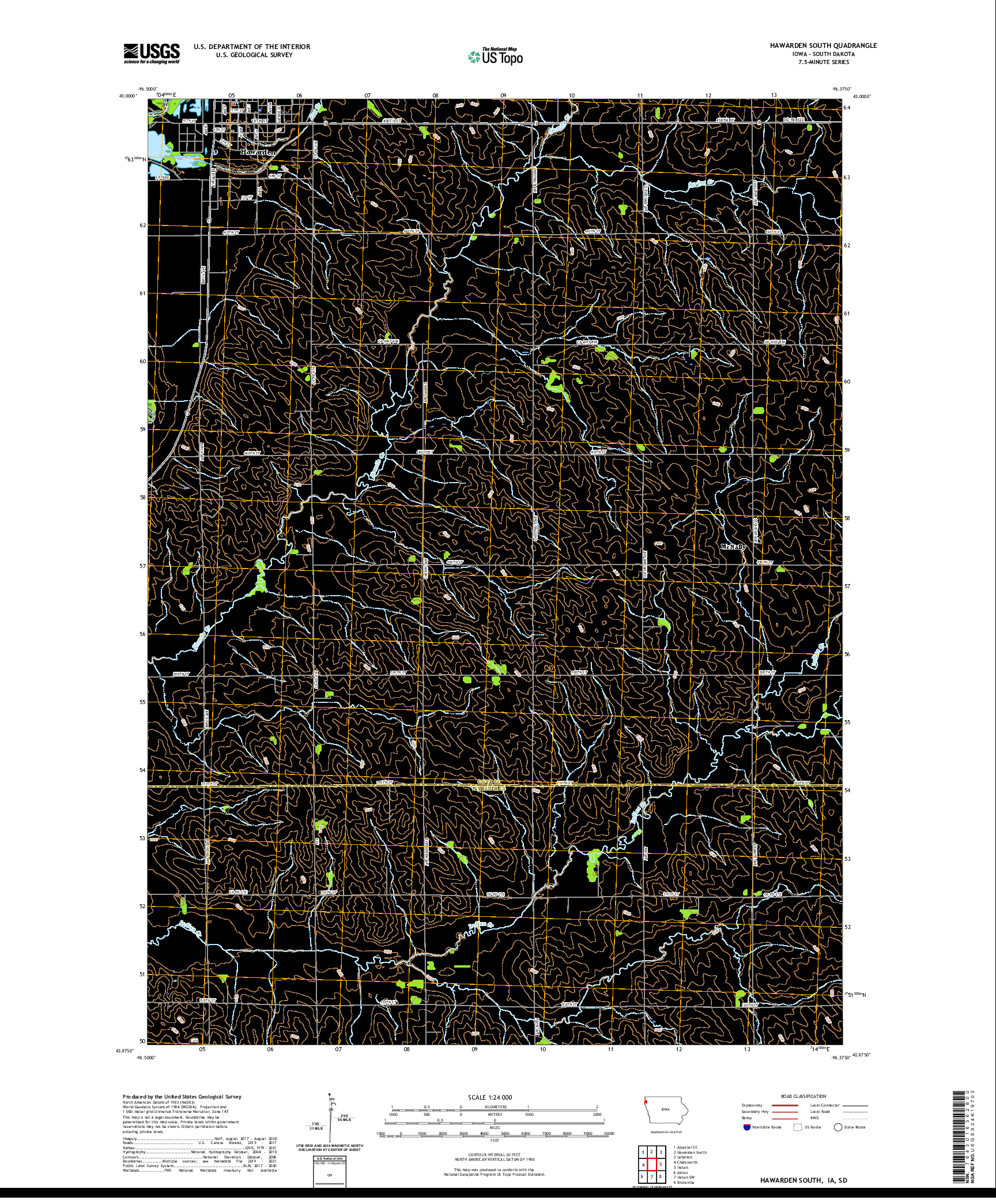 US TOPO 7.5-MINUTE MAP FOR HAWARDEN SOUTH, IA,SD