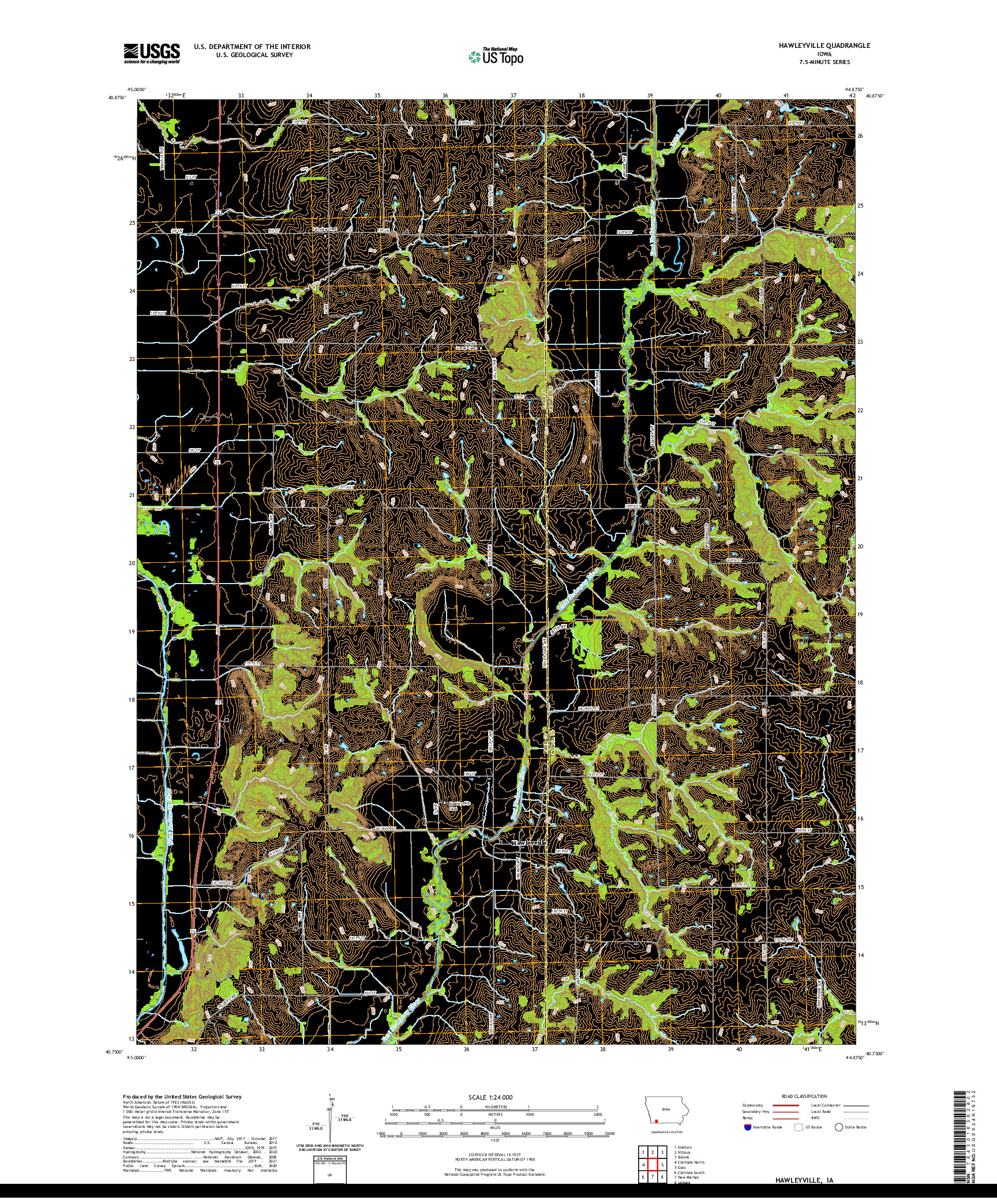 US TOPO 7.5-MINUTE MAP FOR HAWLEYVILLE, IA