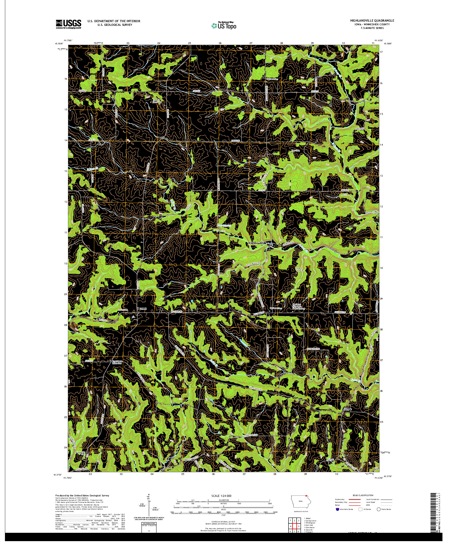 US TOPO 7.5-MINUTE MAP FOR HIGHLANDVILLE, IA