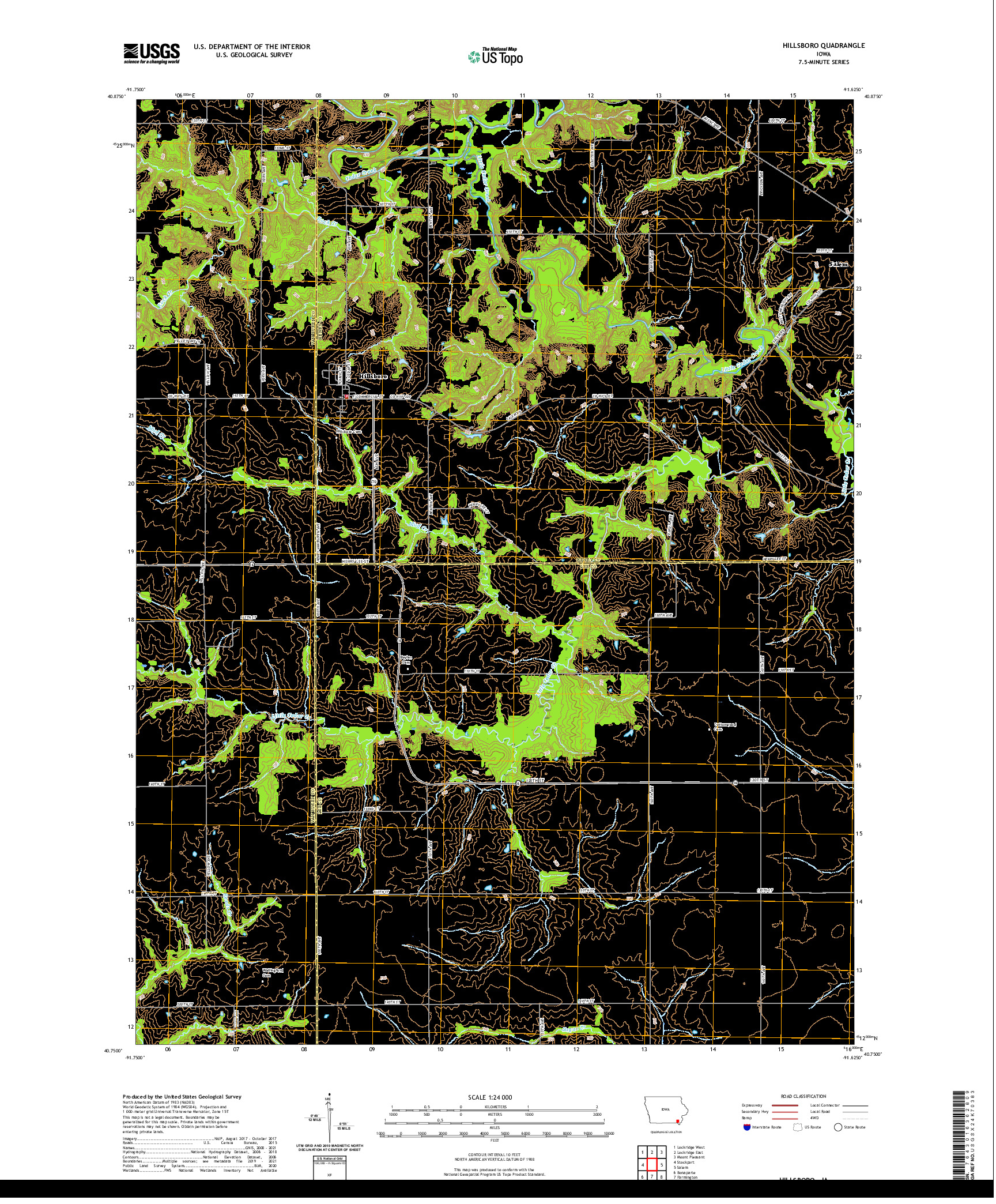 US TOPO 7.5-MINUTE MAP FOR HILLSBORO, IA