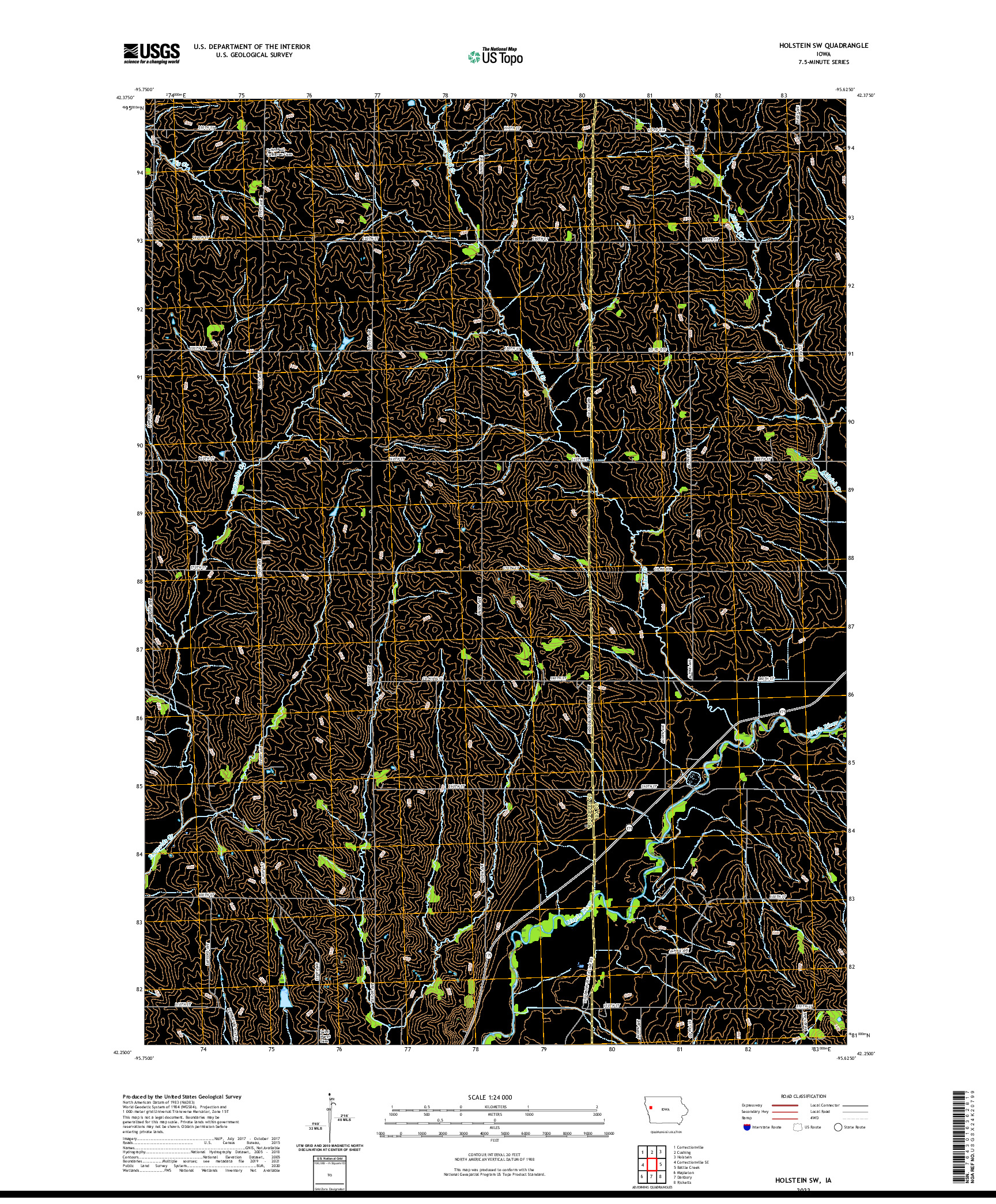 US TOPO 7.5-MINUTE MAP FOR HOLSTEIN SW, IA