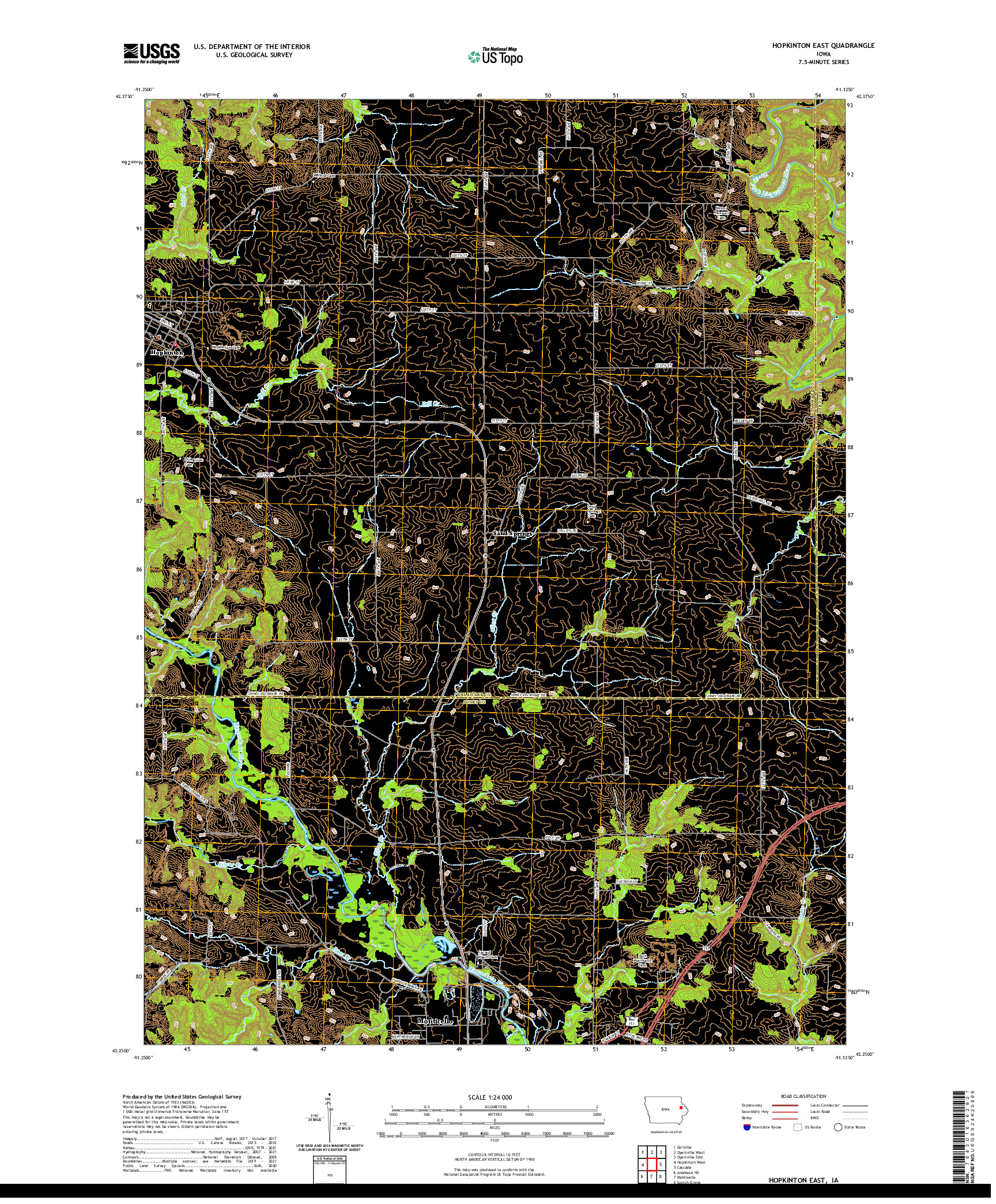 US TOPO 7.5-MINUTE MAP FOR HOPKINTON EAST, IA