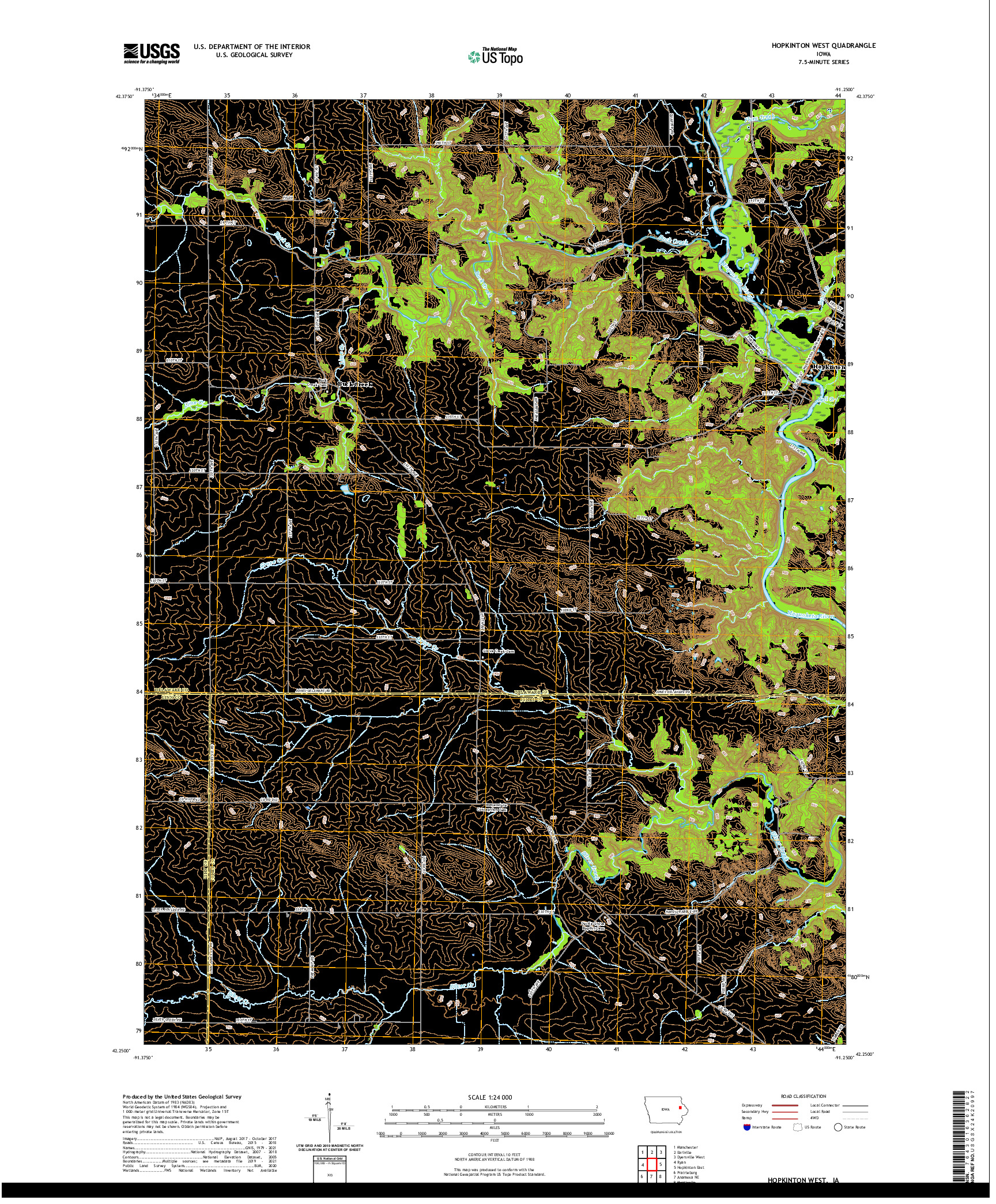 US TOPO 7.5-MINUTE MAP FOR HOPKINTON WEST, IA