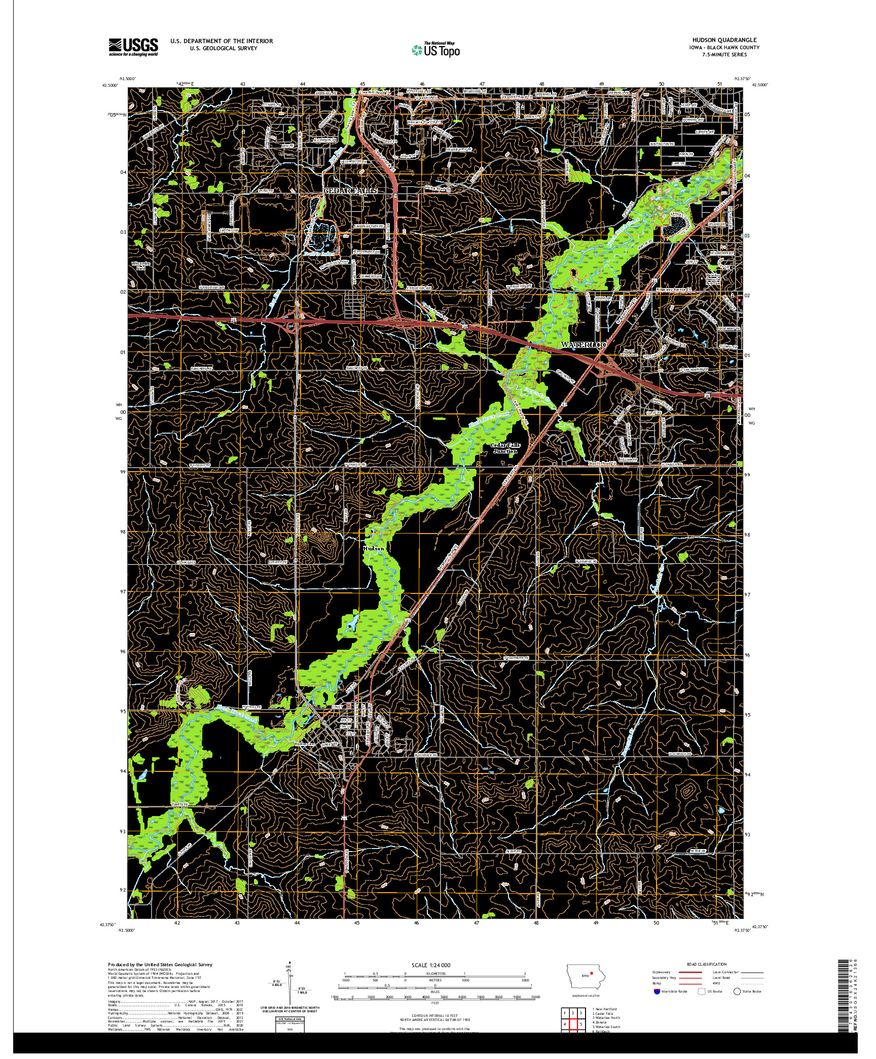 US TOPO 7.5-MINUTE MAP FOR HUDSON, IA