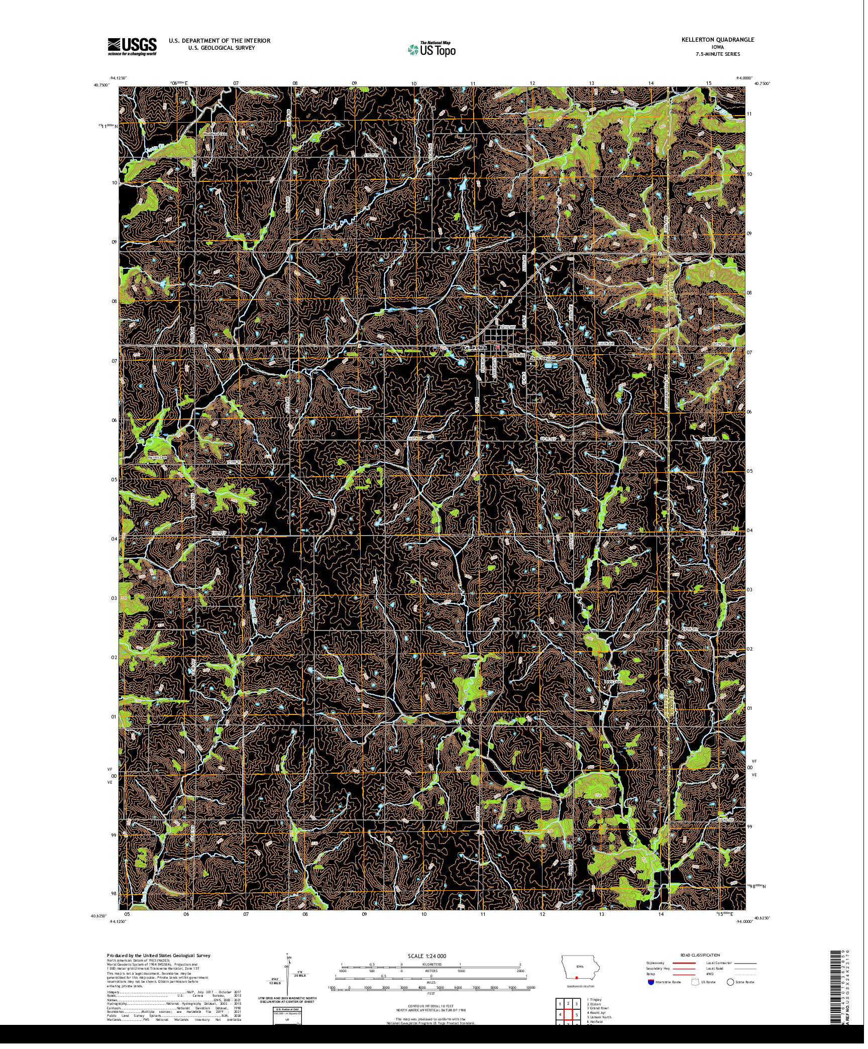 US TOPO 7.5-MINUTE MAP FOR KELLERTON, IA