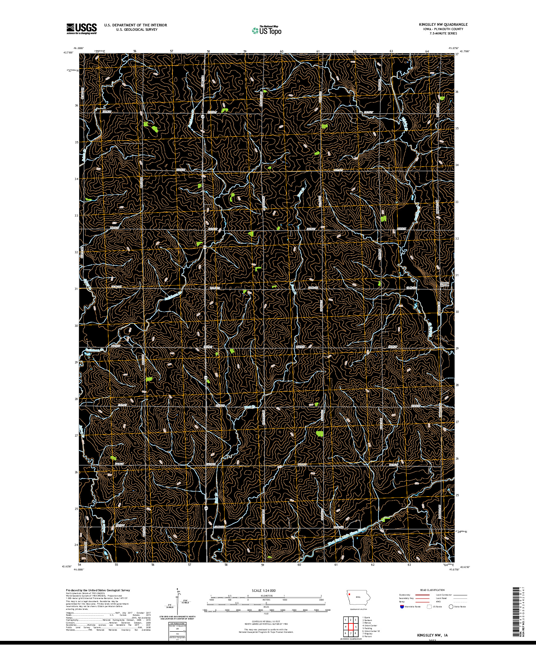 US TOPO 7.5-MINUTE MAP FOR KINGSLEY NW, IA