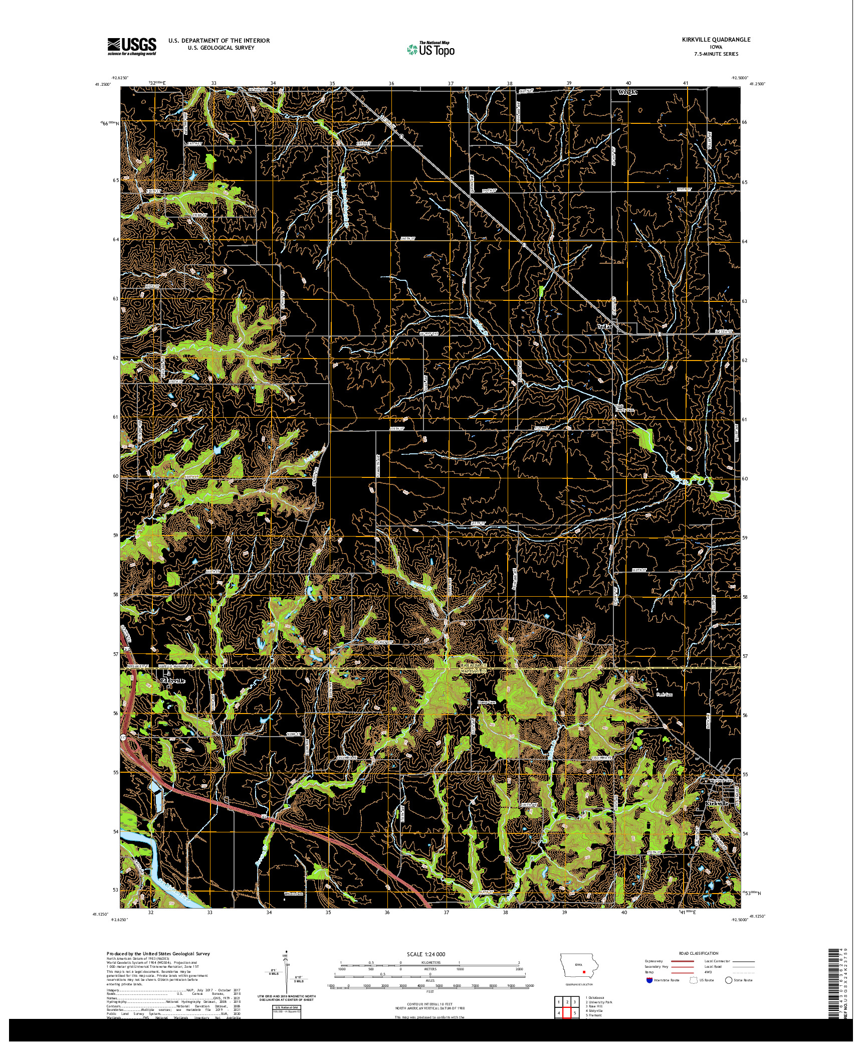 US TOPO 7.5-MINUTE MAP FOR KIRKVILLE, IA