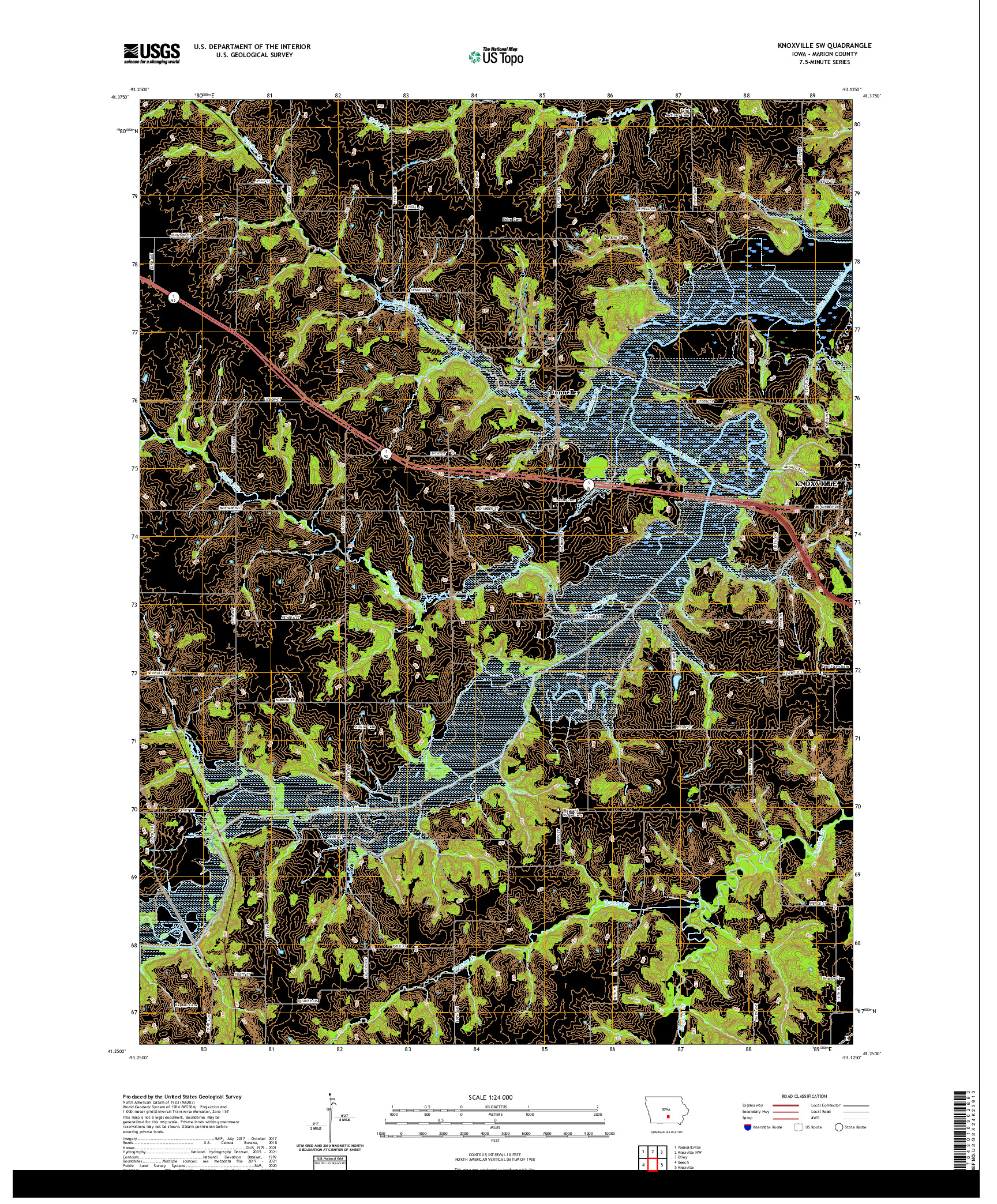 US TOPO 7.5-MINUTE MAP FOR KNOXVILLE SW, IA