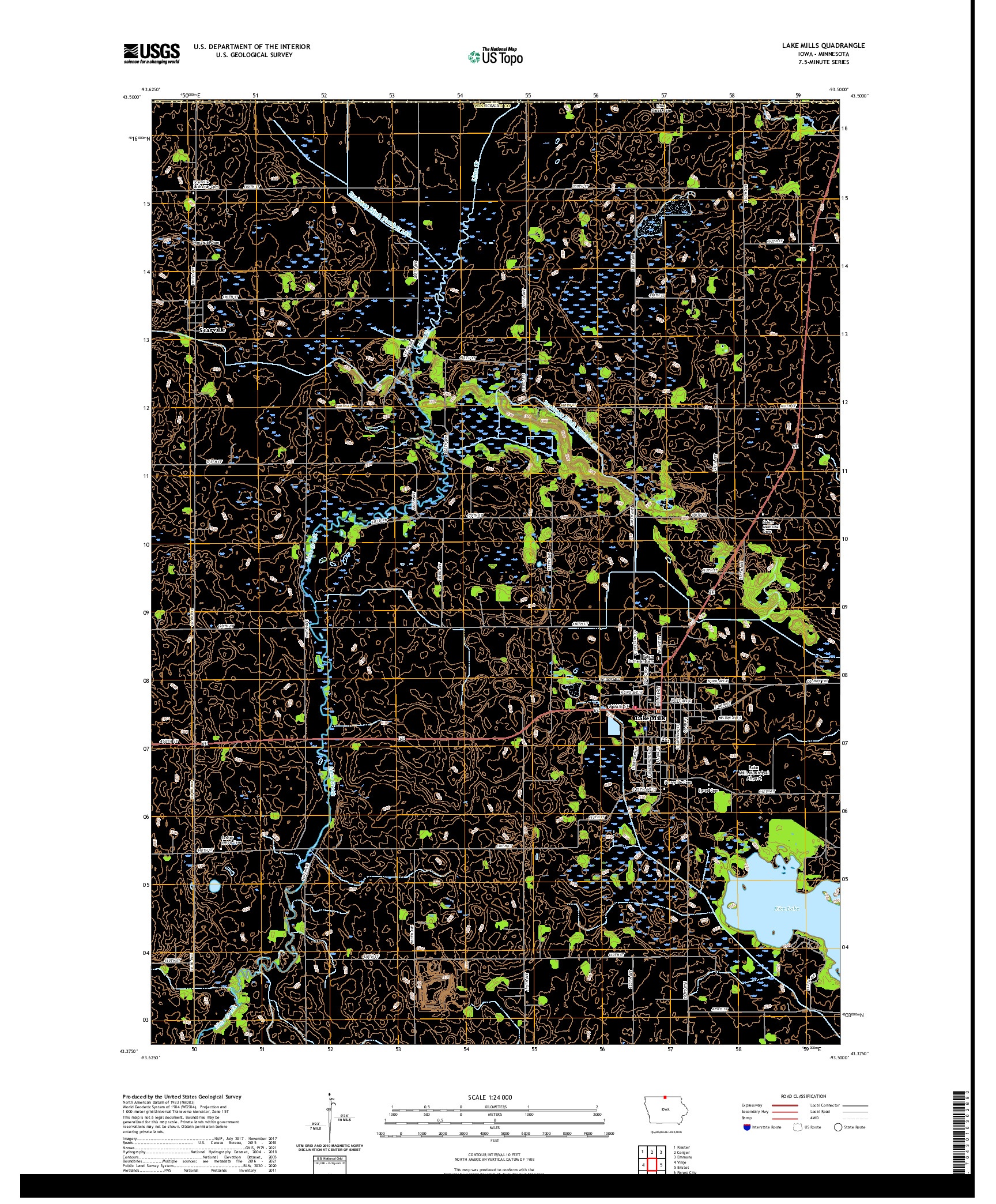 US TOPO 7.5-MINUTE MAP FOR LAKE MILLS, IA,MN