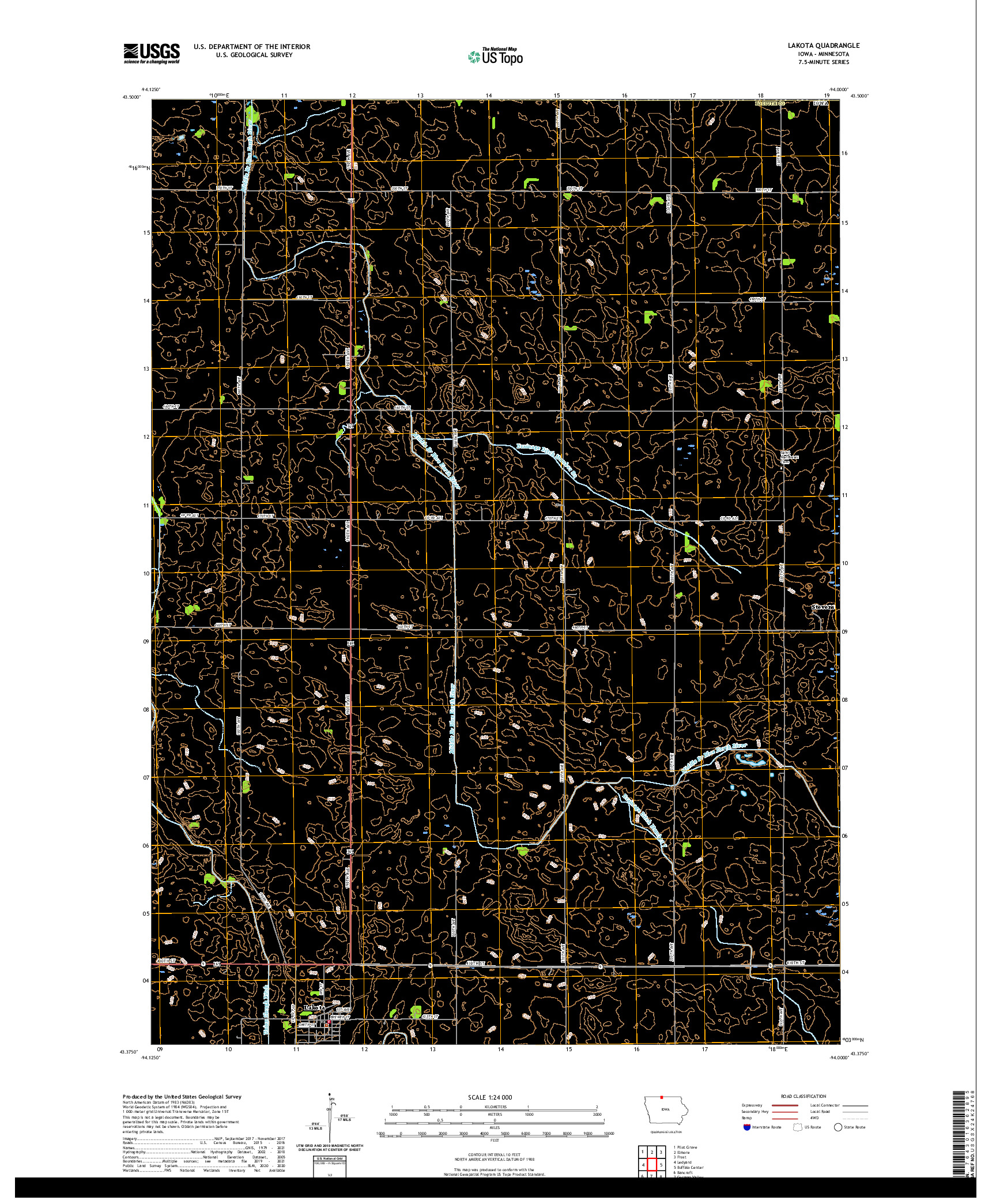 US TOPO 7.5-MINUTE MAP FOR LAKOTA, IA,MN