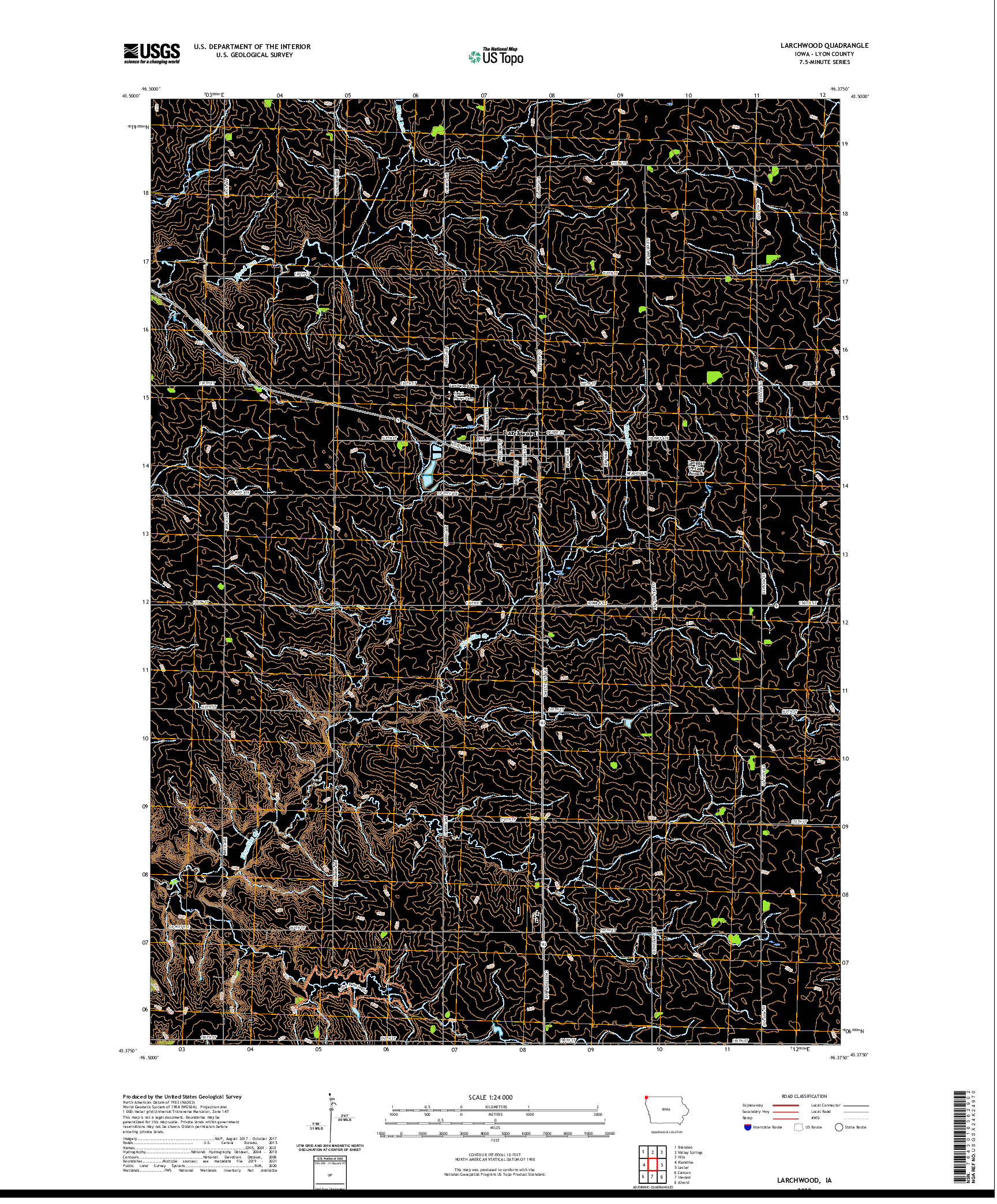 US TOPO 7.5-MINUTE MAP FOR LARCHWOOD, IA