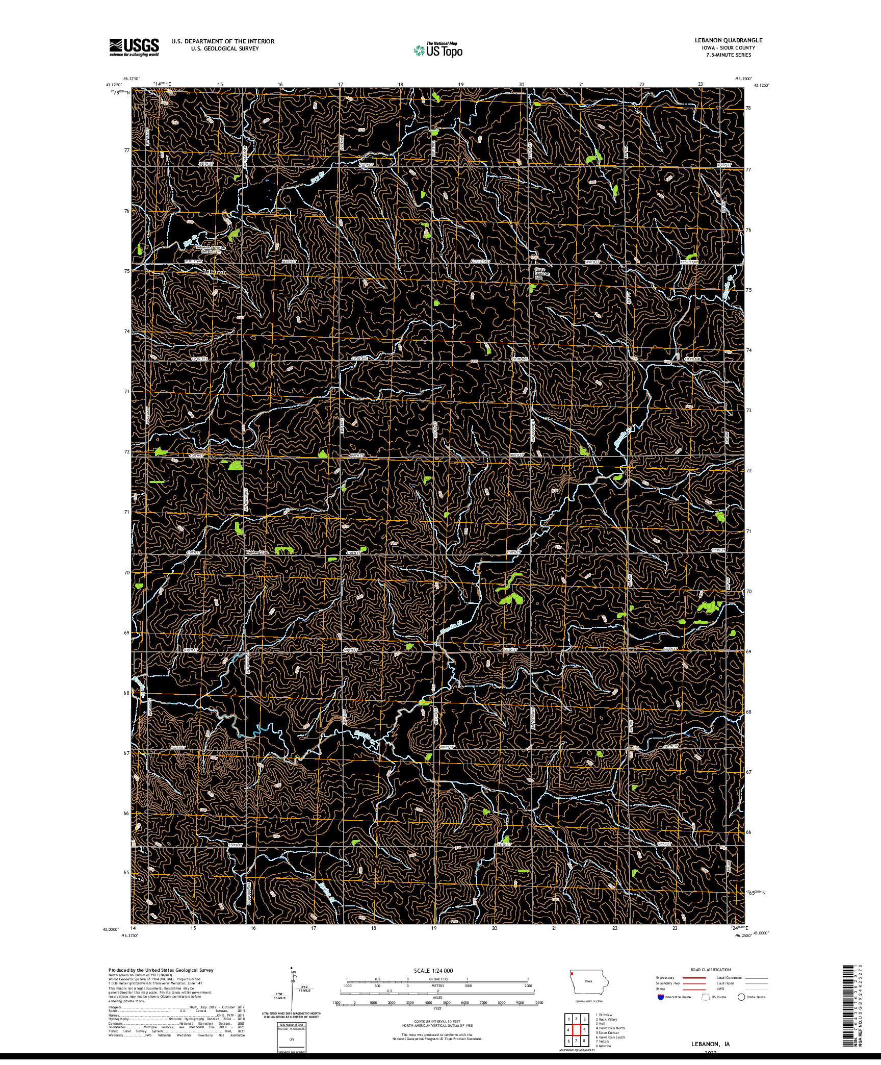 US TOPO 7.5-MINUTE MAP FOR LEBANON, IA