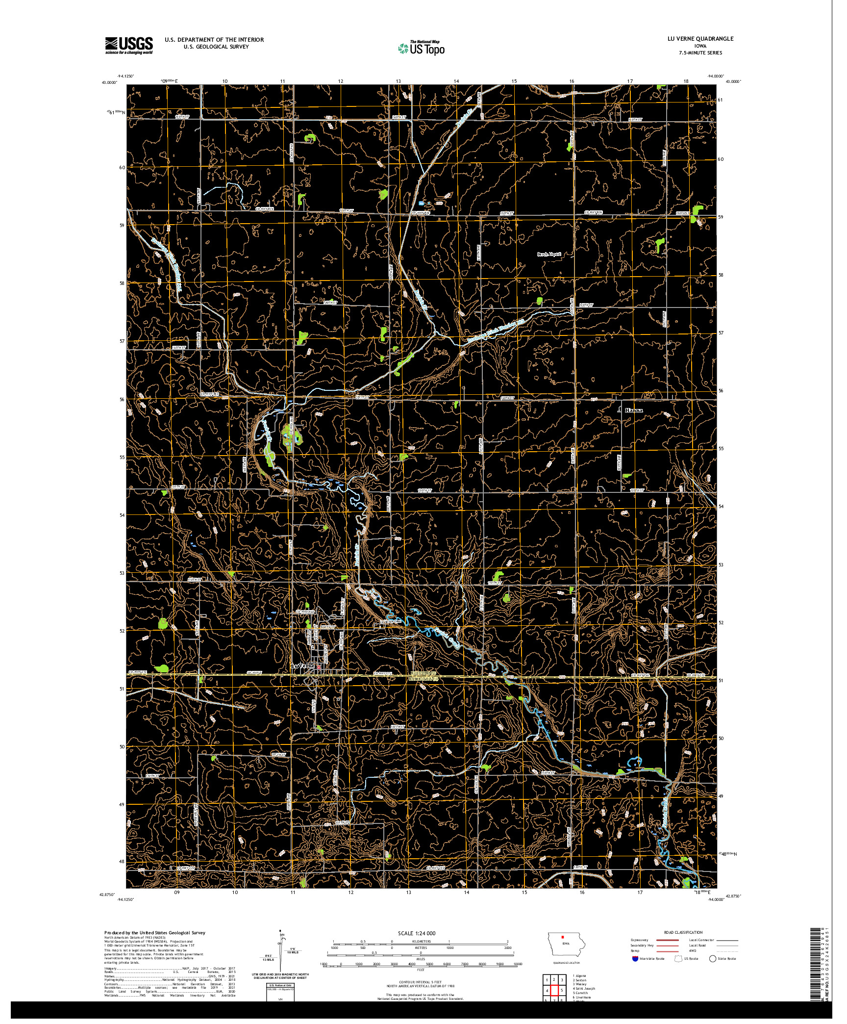 US TOPO 7.5-MINUTE MAP FOR LU VERNE, IA