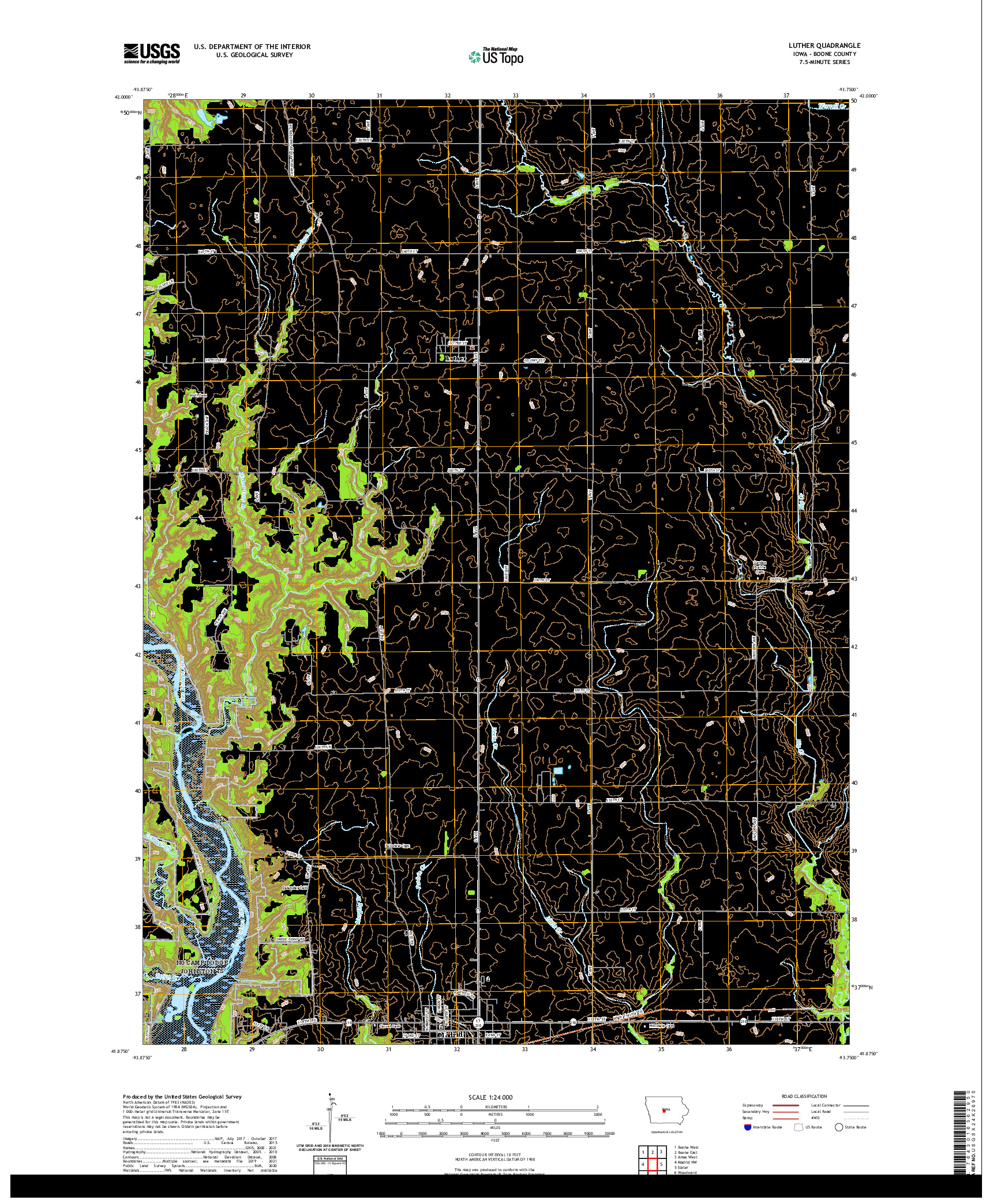 US TOPO 7.5-MINUTE MAP FOR LUTHER, IA