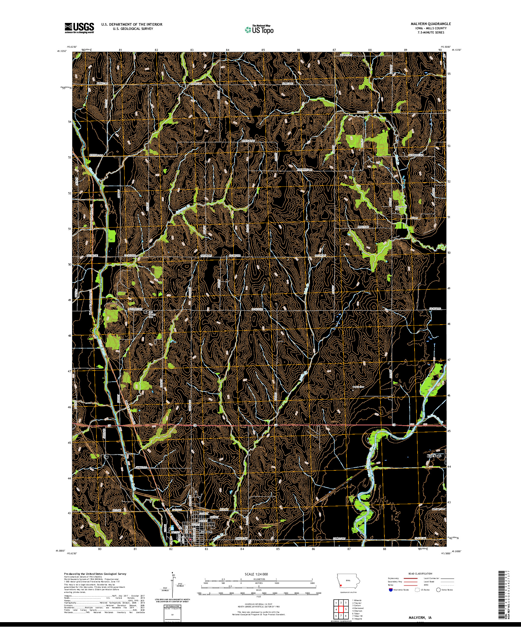 US TOPO 7.5-MINUTE MAP FOR MALVERN, IA