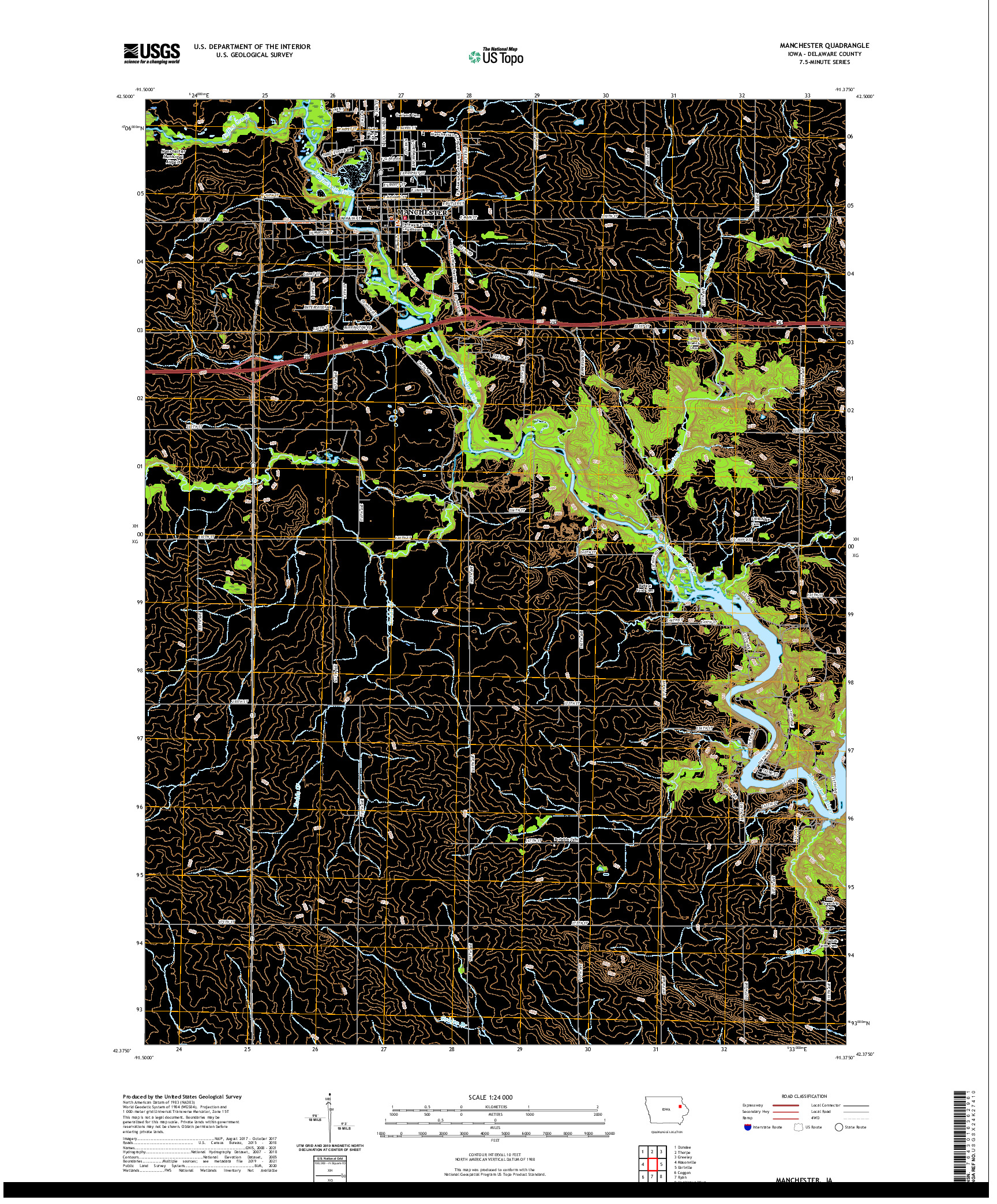 US TOPO 7.5-MINUTE MAP FOR MANCHESTER, IA
