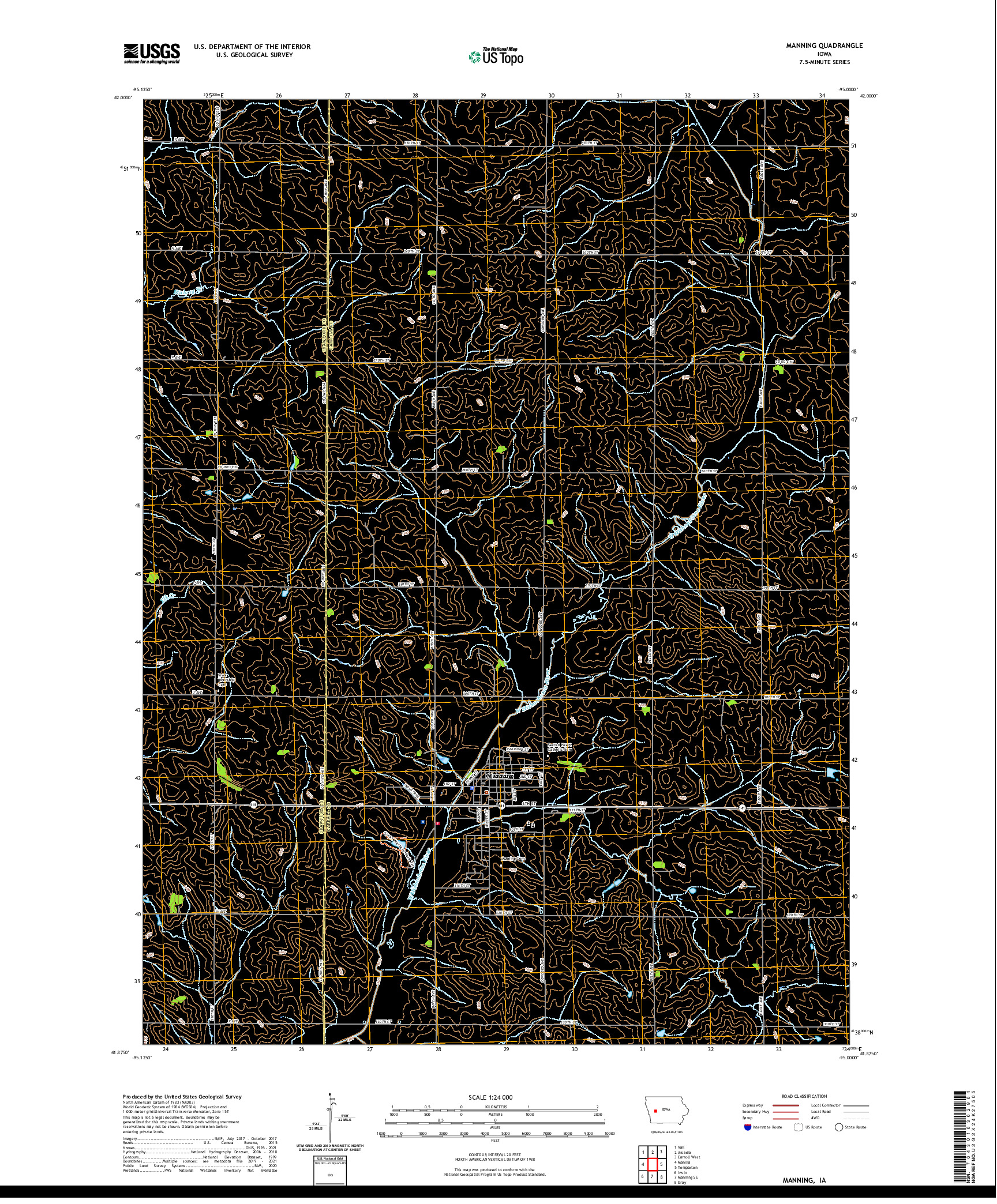 US TOPO 7.5-MINUTE MAP FOR MANNING, IA