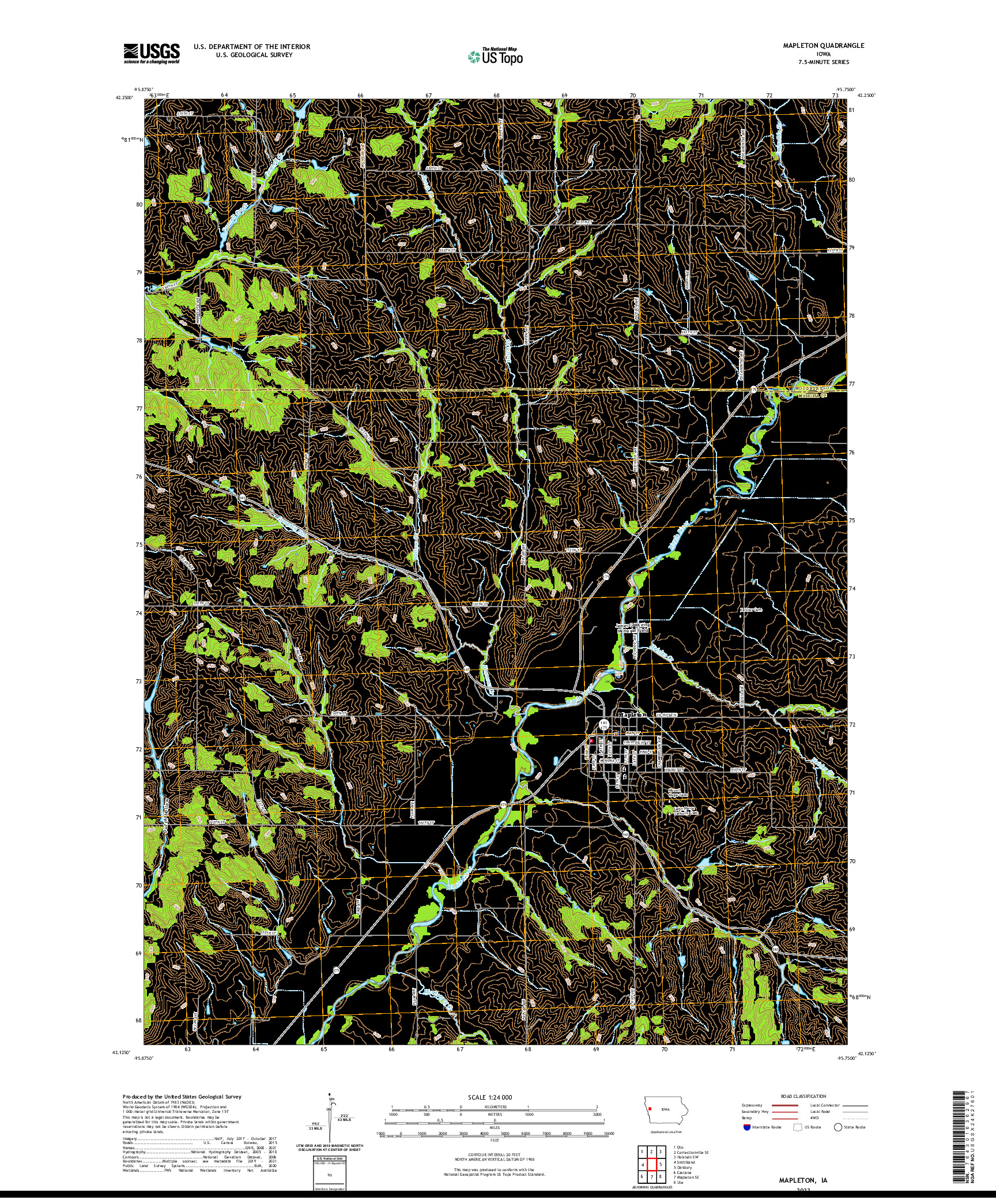 US TOPO 7.5-MINUTE MAP FOR MAPLETON, IA