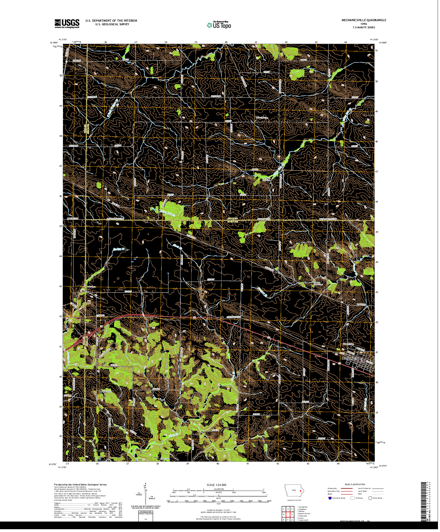 US TOPO 7.5-MINUTE MAP FOR MECHANICSVILLE, IA