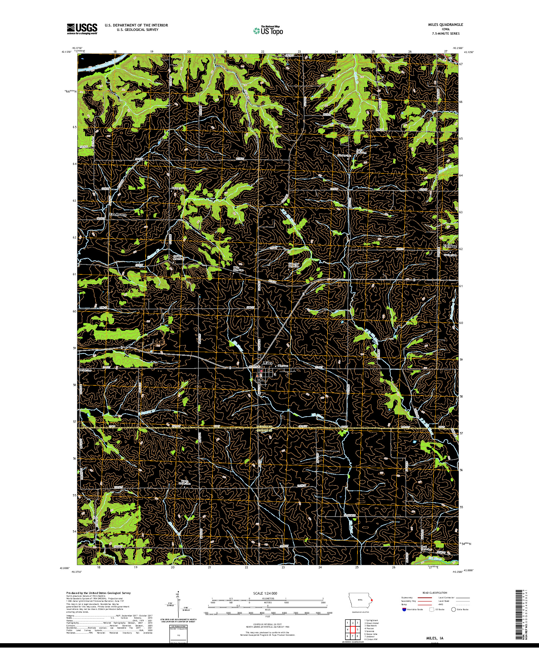 US TOPO 7.5-MINUTE MAP FOR MILES, IA