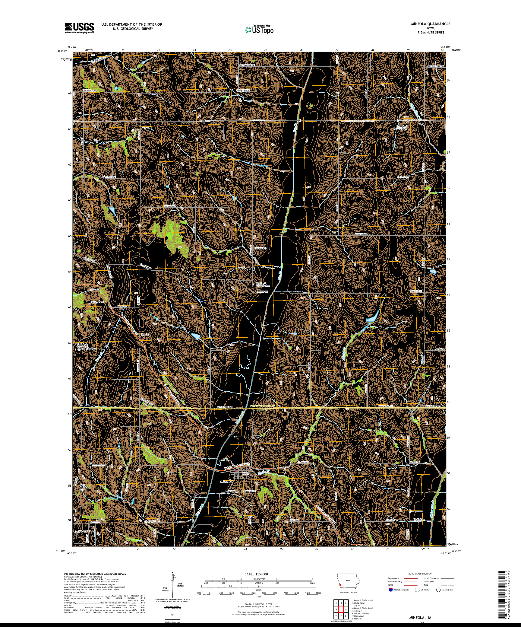 US TOPO 7.5-MINUTE MAP FOR MINEOLA, IA