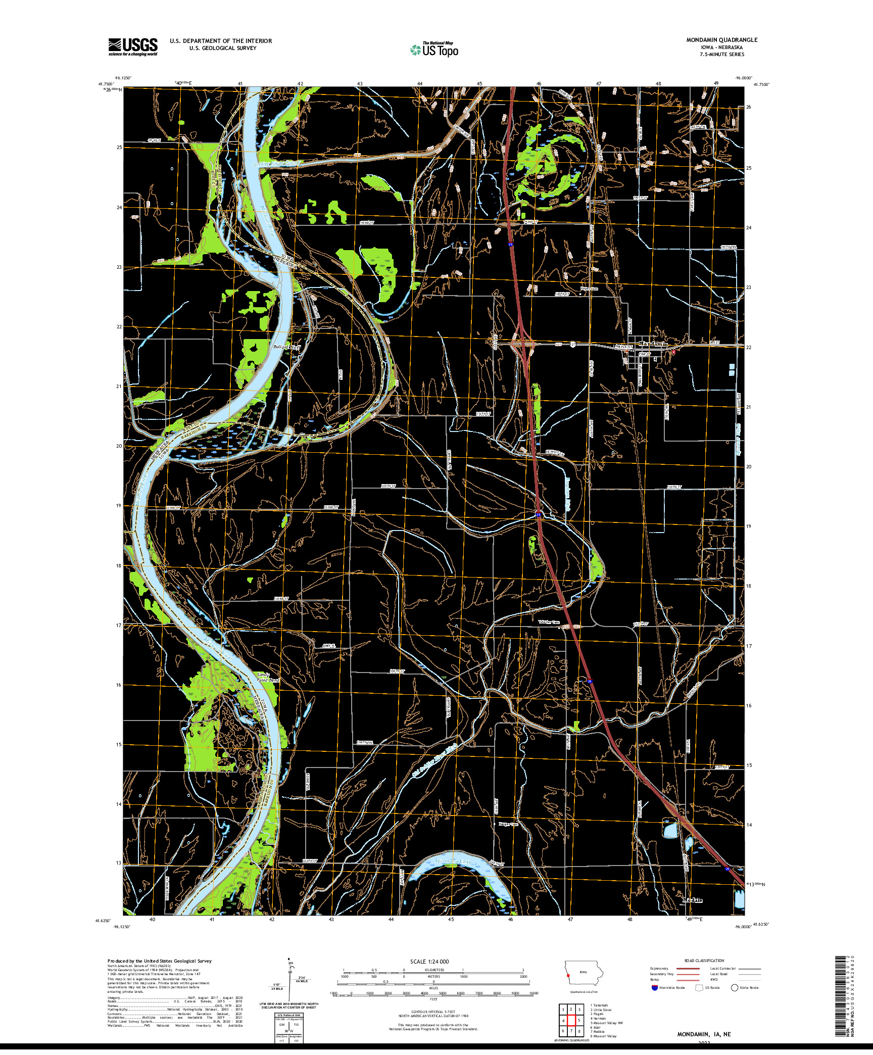 US TOPO 7.5-MINUTE MAP FOR MONDAMIN, IA,NE