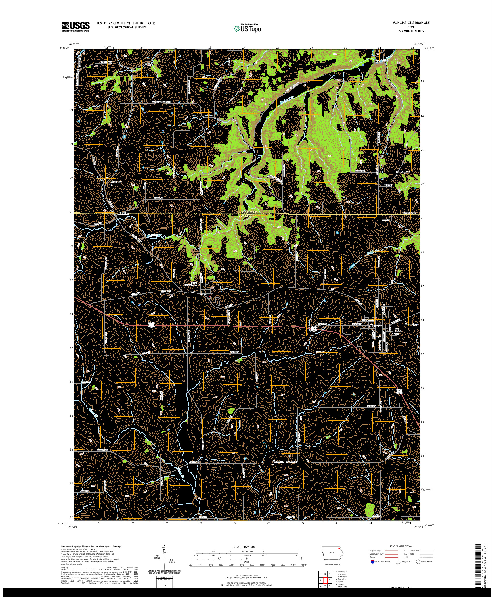 US TOPO 7.5-MINUTE MAP FOR MONONA, IA