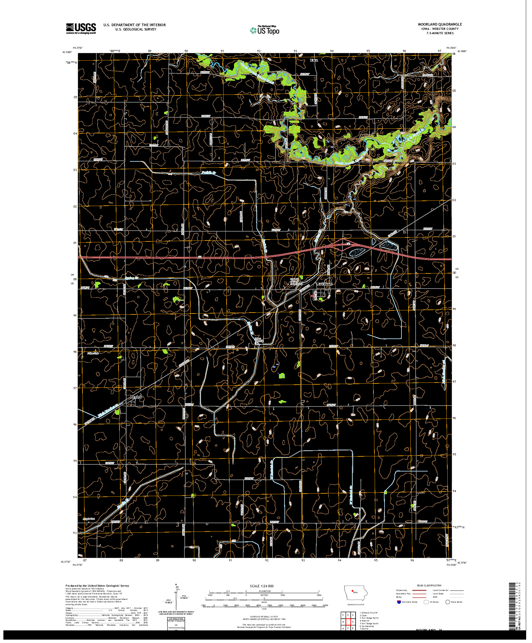 US TOPO 7.5-MINUTE MAP FOR MOORLAND, IA