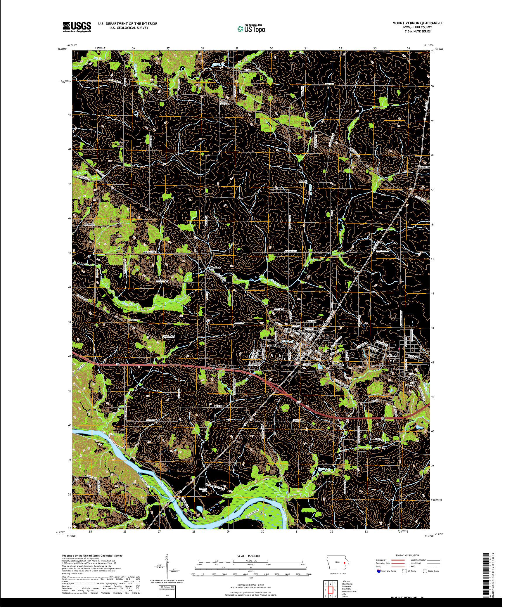 US TOPO 7.5-MINUTE MAP FOR MOUNT VERNON, IA