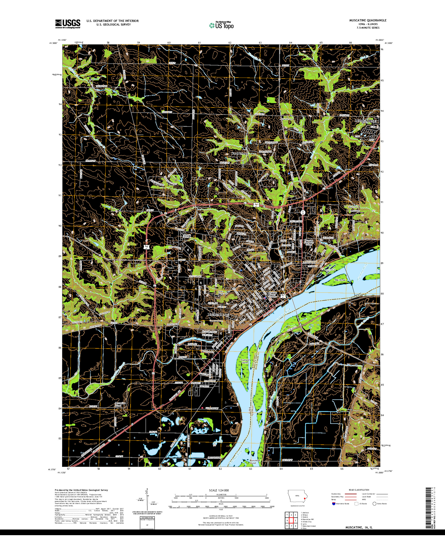 US TOPO 7.5-MINUTE MAP FOR MUSCATINE, IA,IL