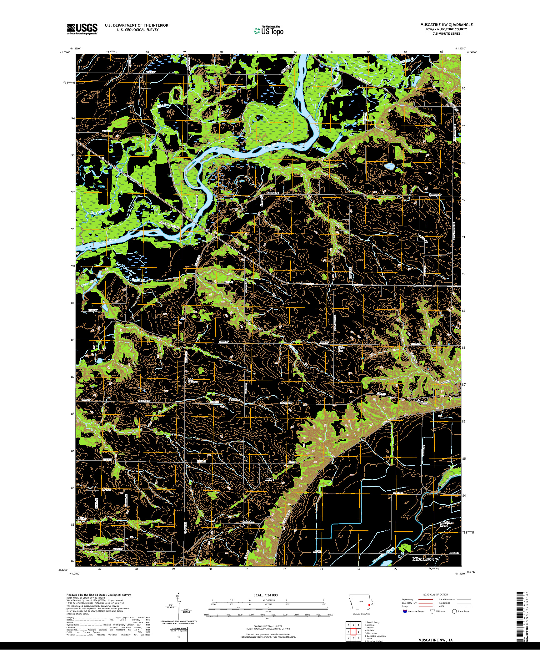 US TOPO 7.5-MINUTE MAP FOR MUSCATINE NW, IA