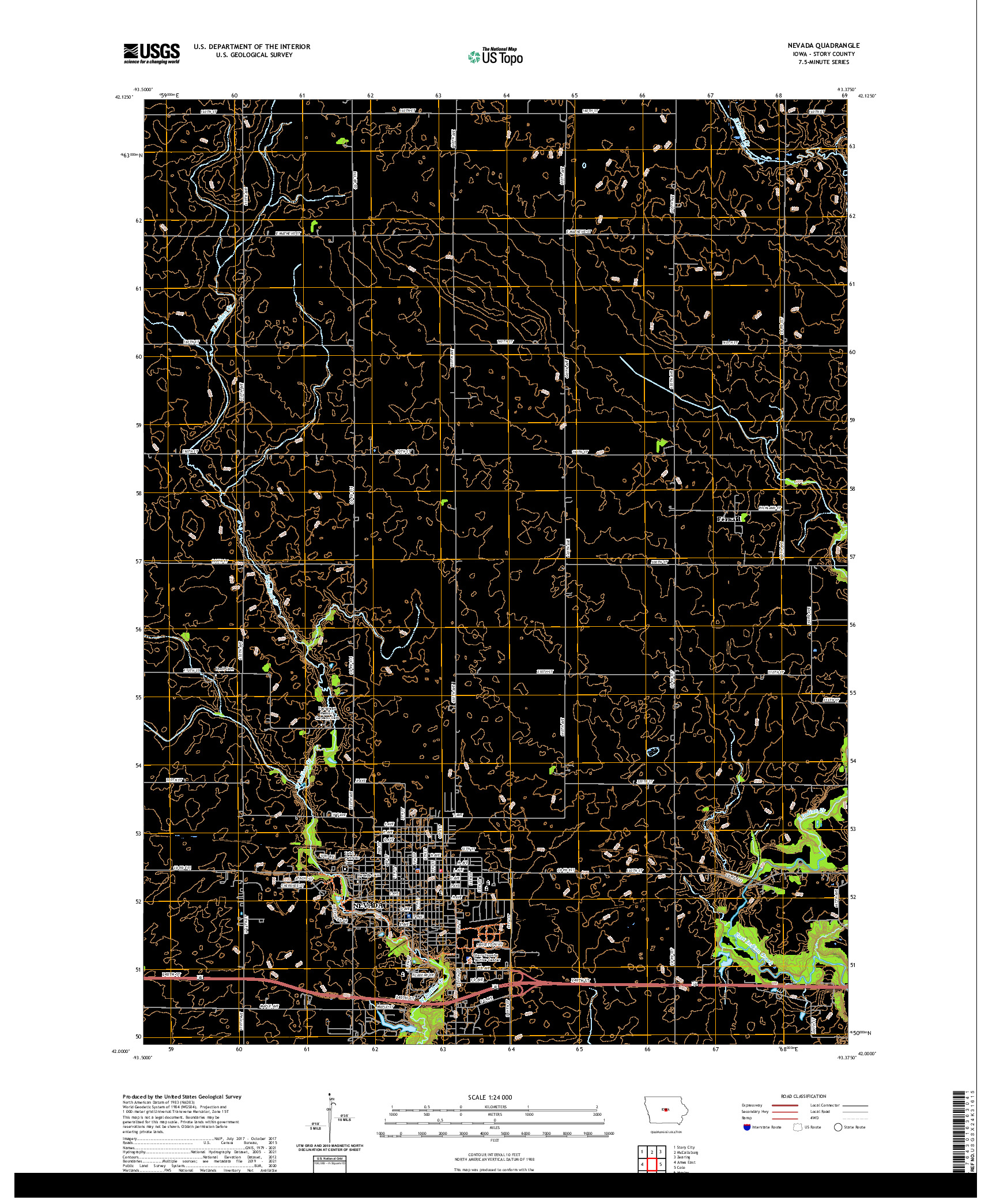 US TOPO 7.5-MINUTE MAP FOR NEVADA, IA