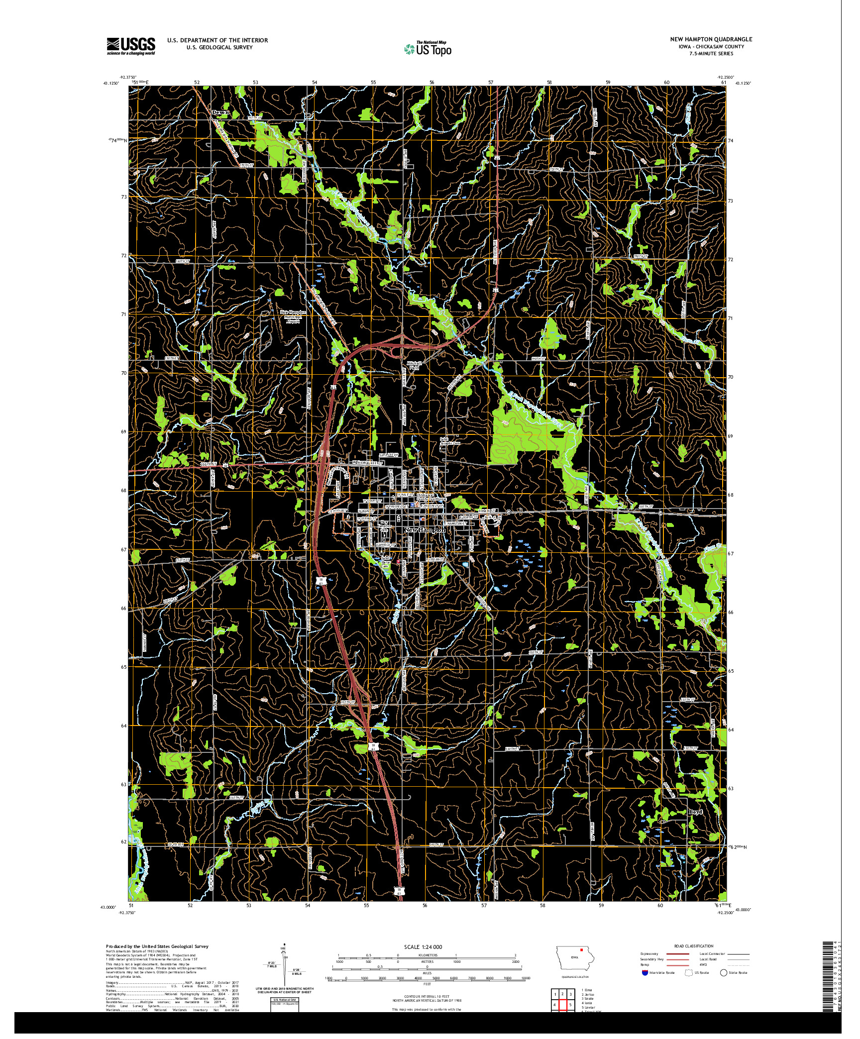 US TOPO 7.5-MINUTE MAP FOR NEW HAMPTON, IA