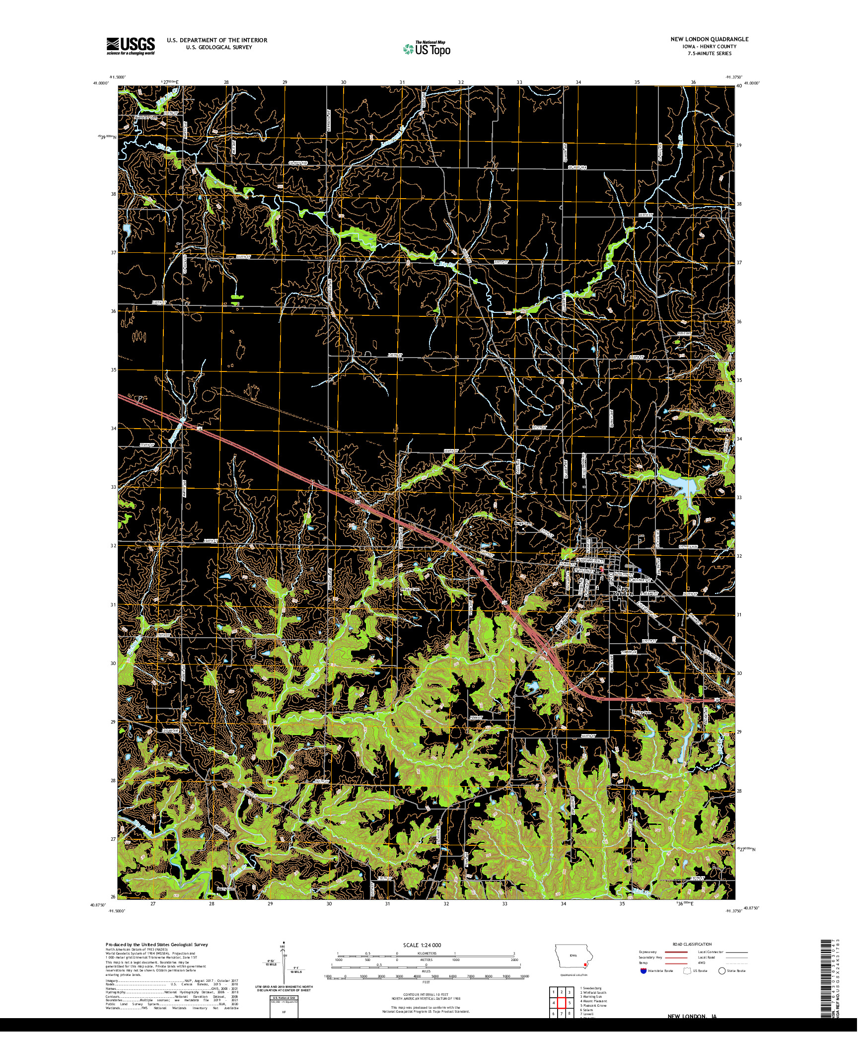 US TOPO 7.5-MINUTE MAP FOR NEW LONDON, IA