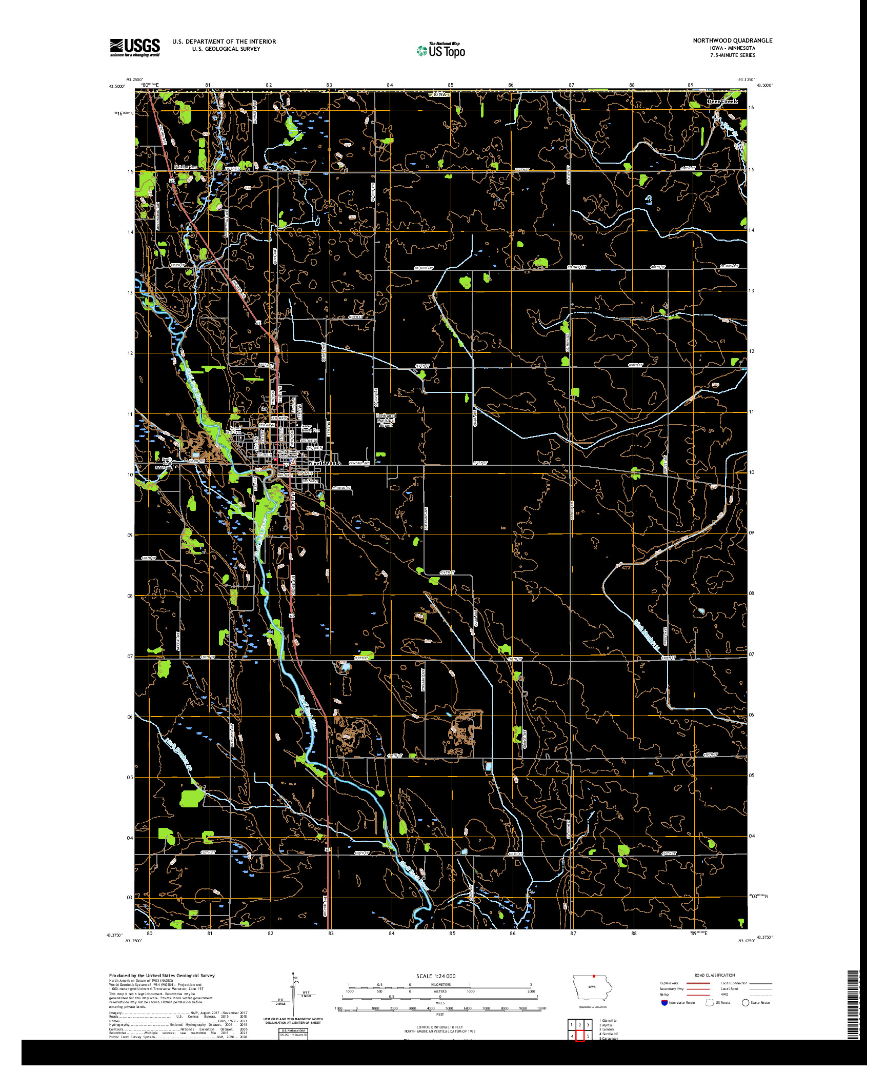 US TOPO 7.5-MINUTE MAP FOR NORTHWOOD, IA,MN