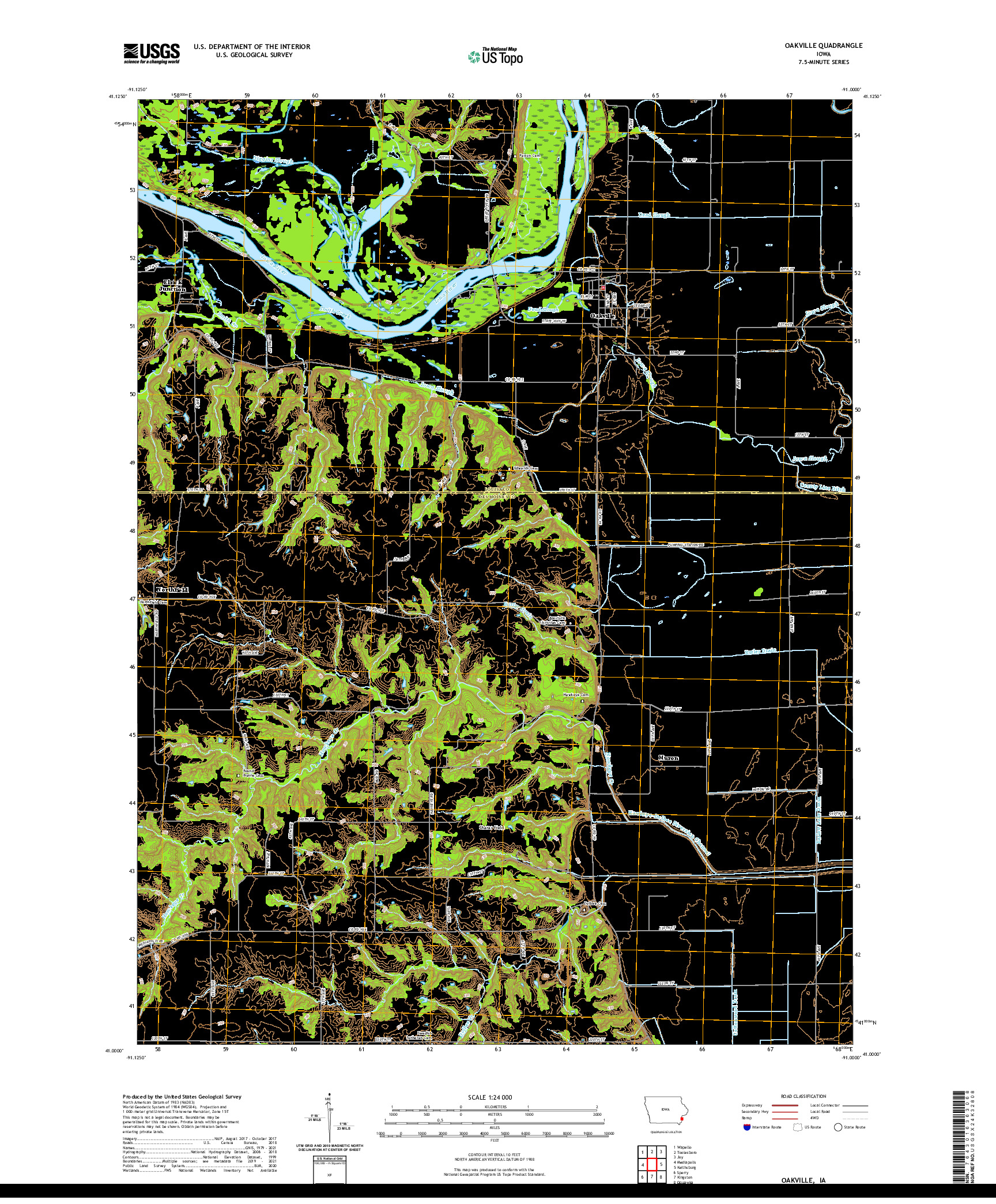 US TOPO 7.5-MINUTE MAP FOR OAKVILLE, IA