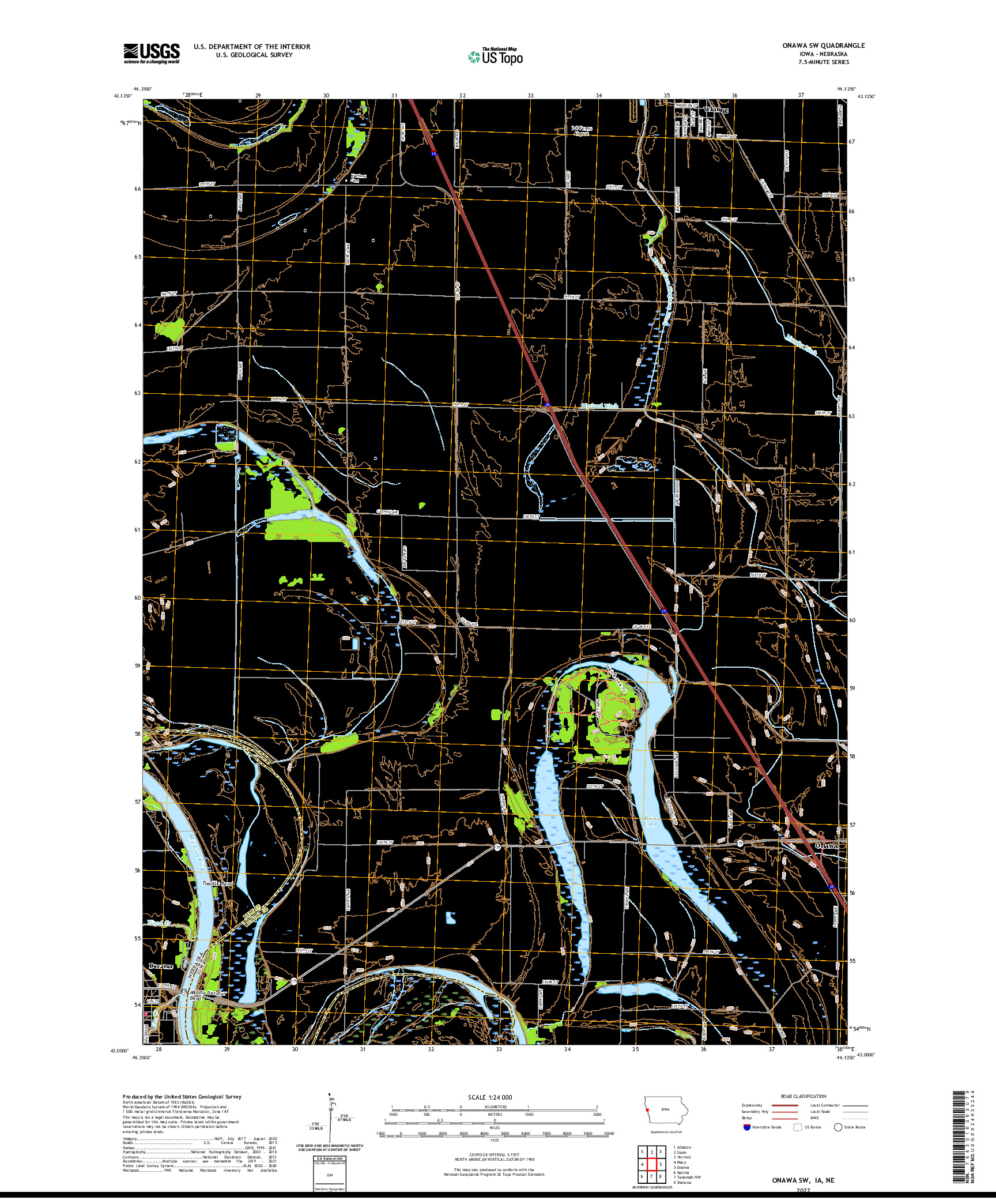 US TOPO 7.5-MINUTE MAP FOR ONAWA SW, IA,NE