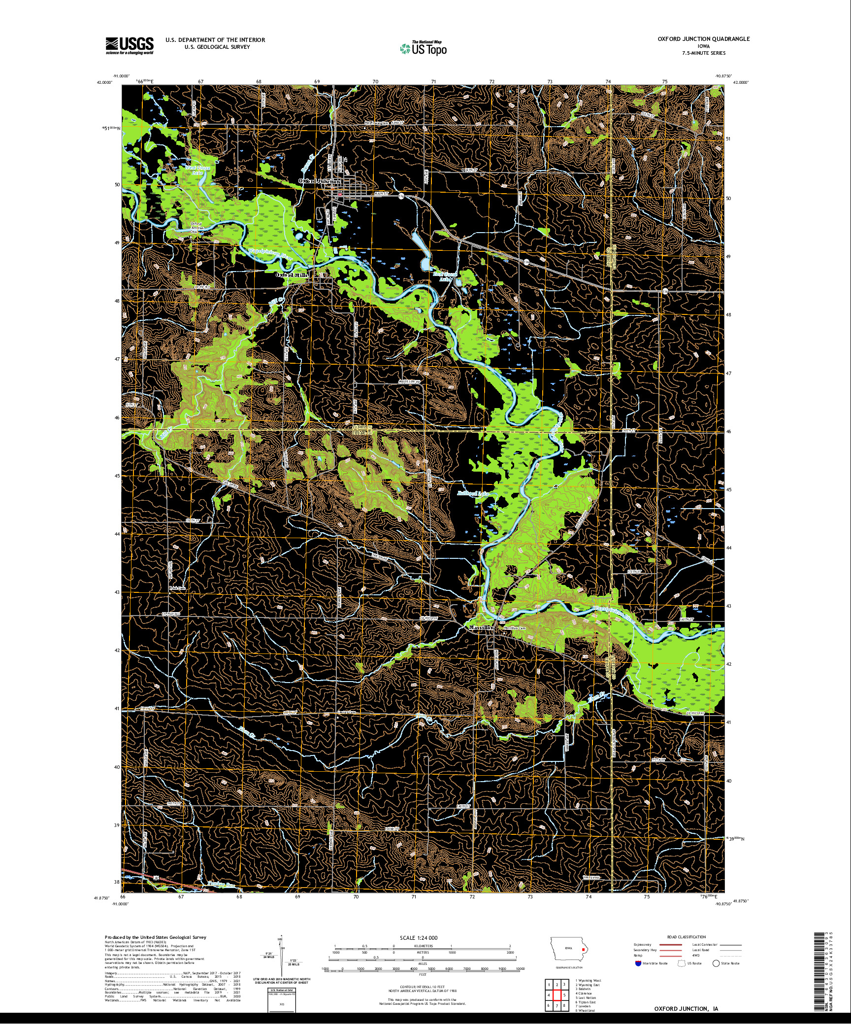 US TOPO 7.5-MINUTE MAP FOR OXFORD JUNCTION, IA