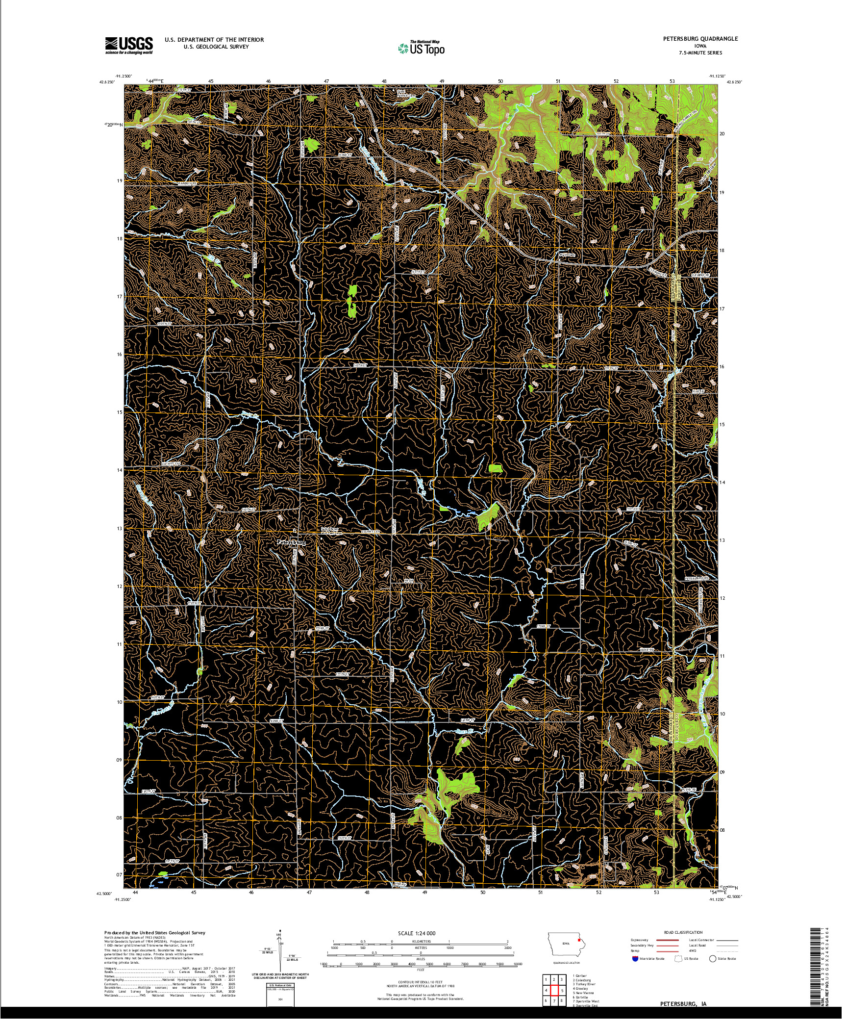 US TOPO 7.5-MINUTE MAP FOR PETERSBURG, IA