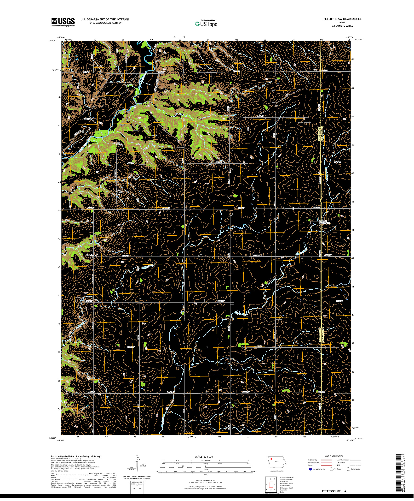 US TOPO 7.5-MINUTE MAP FOR PETERSON SW, IA