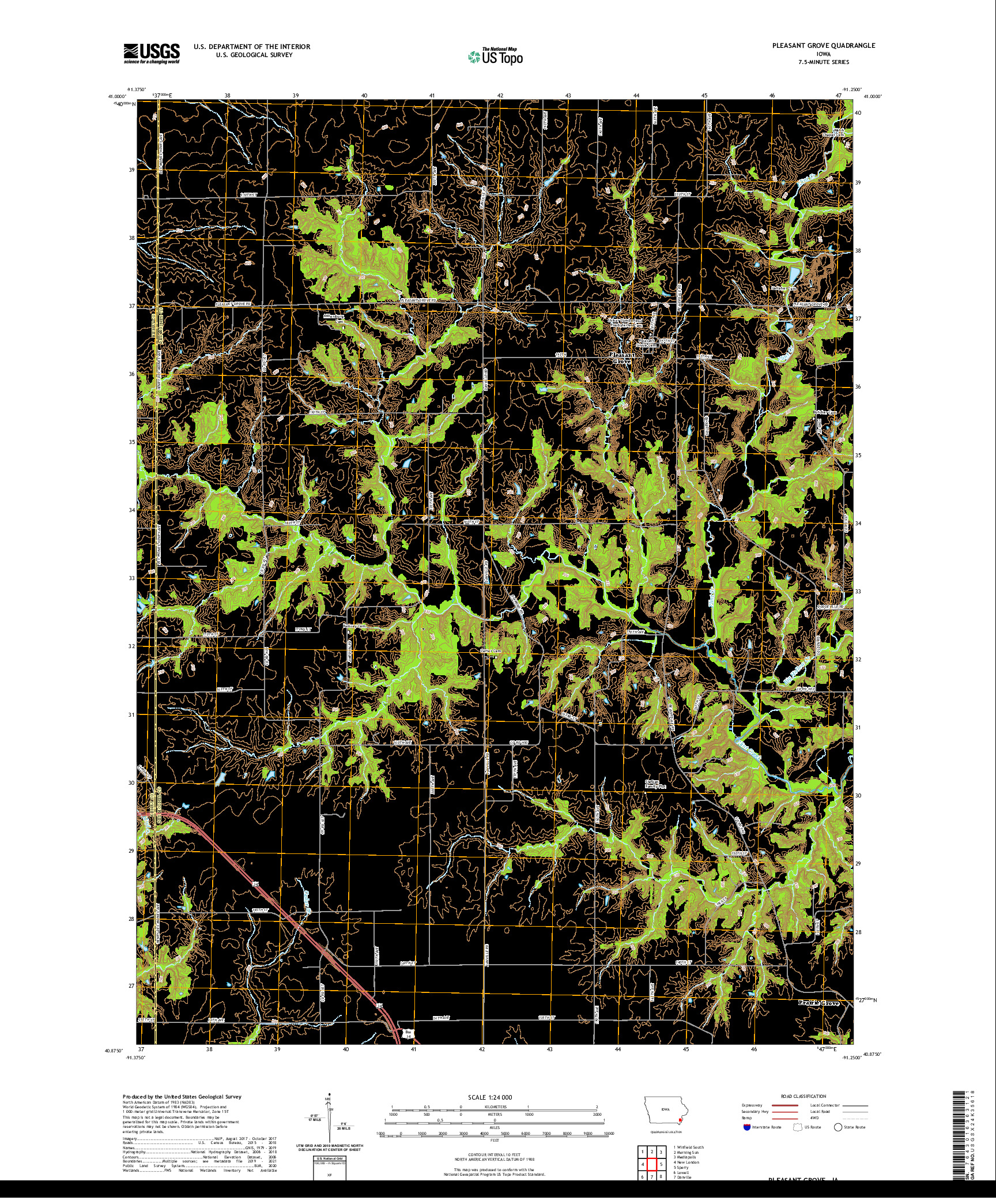 US TOPO 7.5-MINUTE MAP FOR PLEASANT GROVE, IA