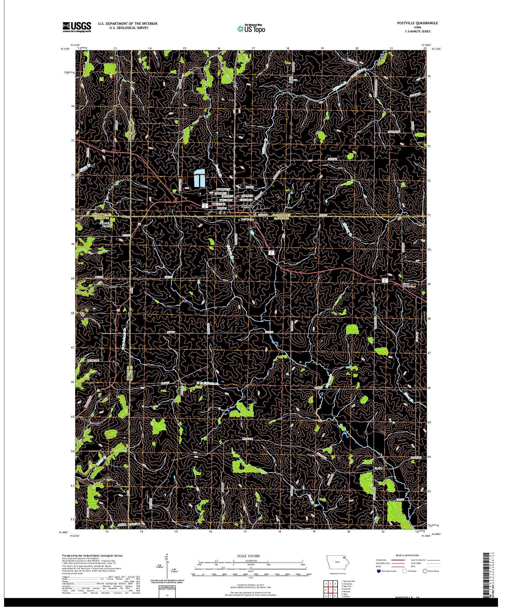 US TOPO 7.5-MINUTE MAP FOR POSTVILLE, IA