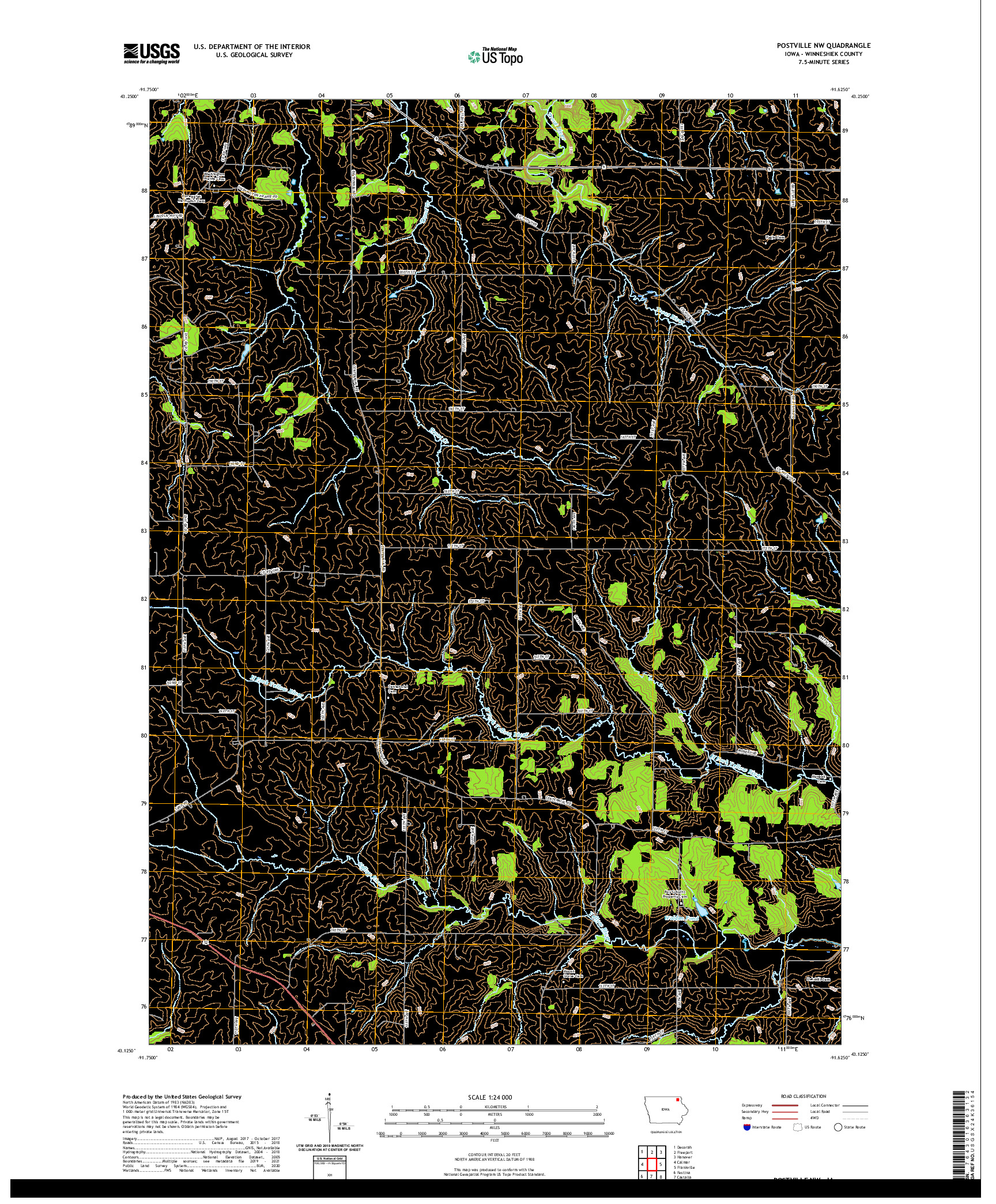 US TOPO 7.5-MINUTE MAP FOR POSTVILLE NW, IA