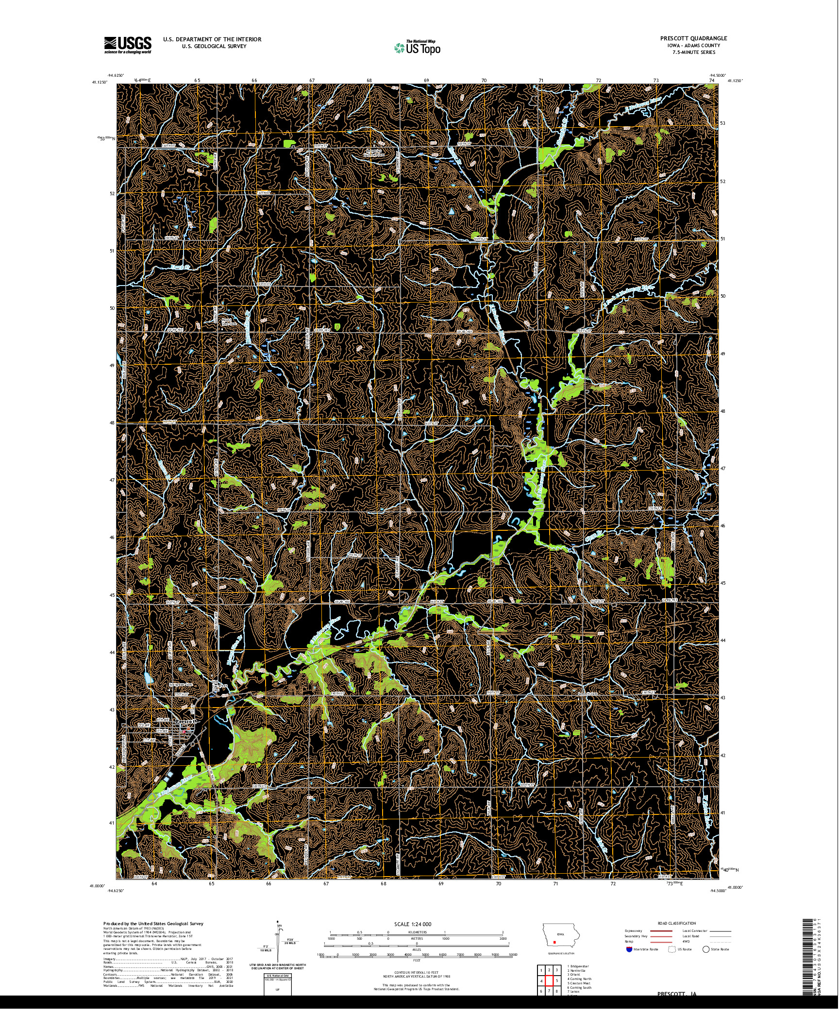 US TOPO 7.5-MINUTE MAP FOR PRESCOTT, IA