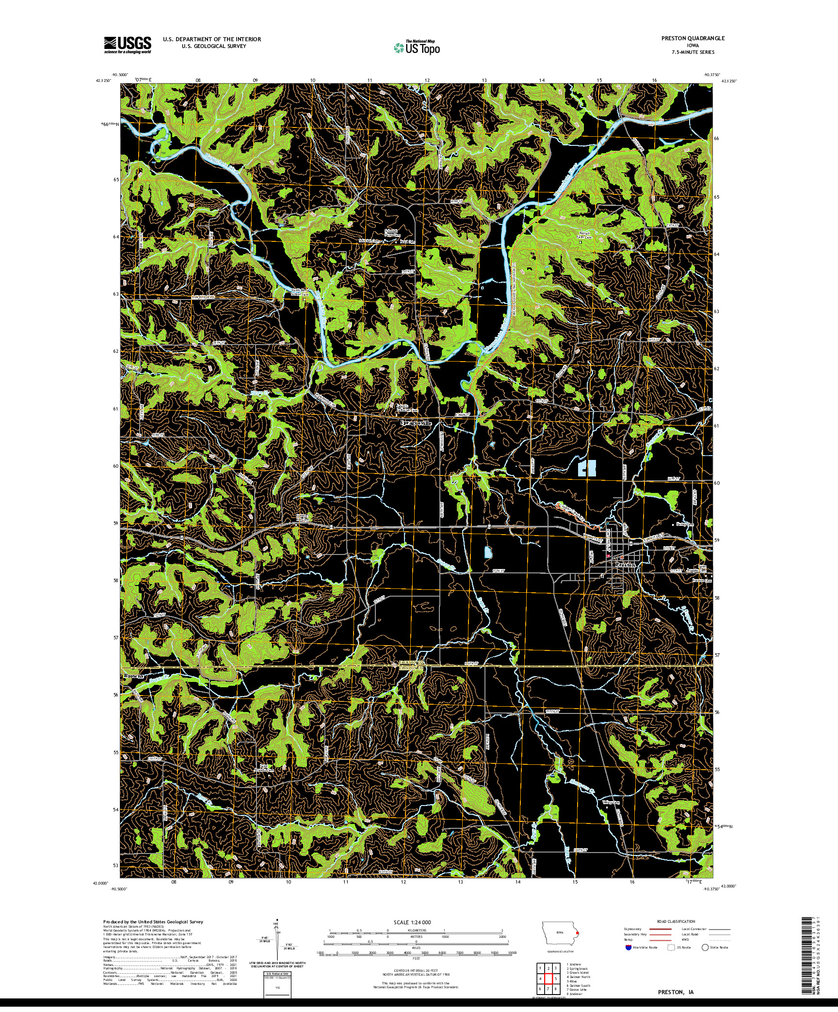 US TOPO 7.5-MINUTE MAP FOR PRESTON, IA